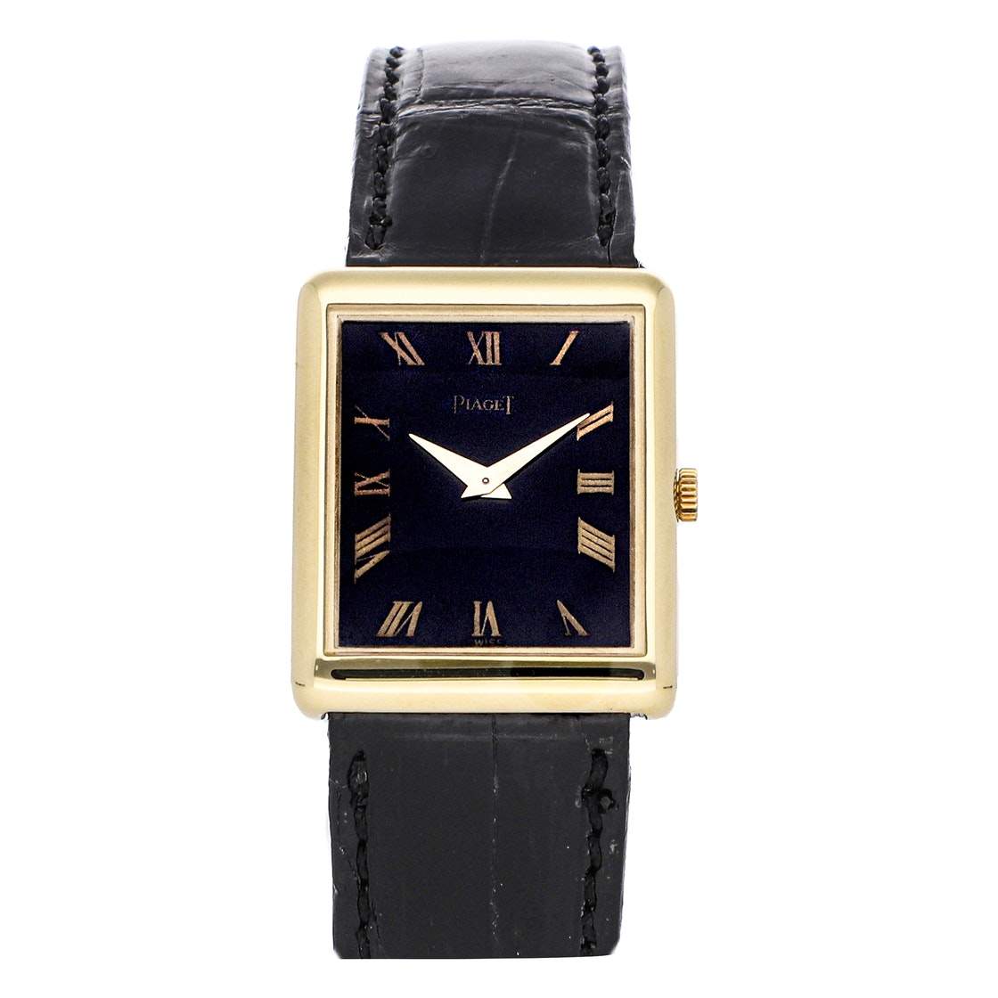 Pre Owned Piaget Black 18K Yellow Gold Vintage Rectangle 9150 Women's Wristwatch 30 x 20 MM