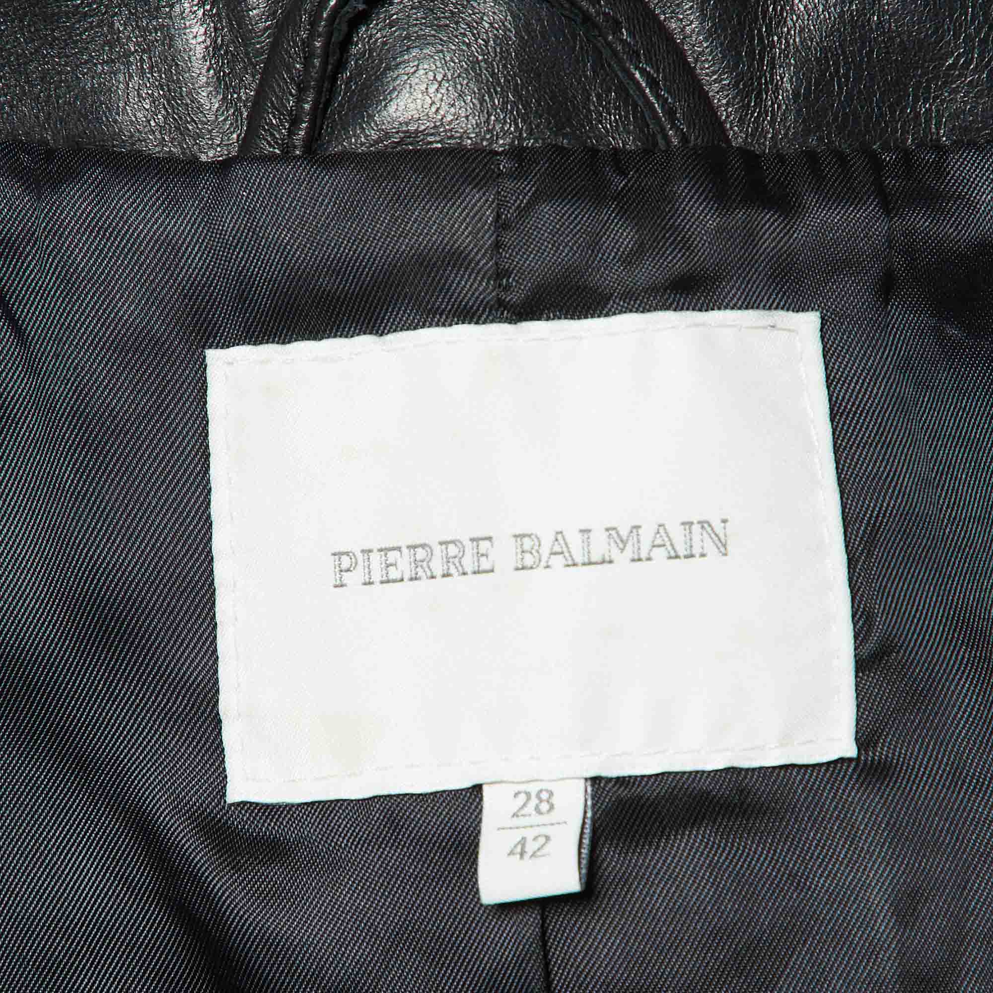 Pierre Balmain Black Leather Studded Biker Jacket M Pierre