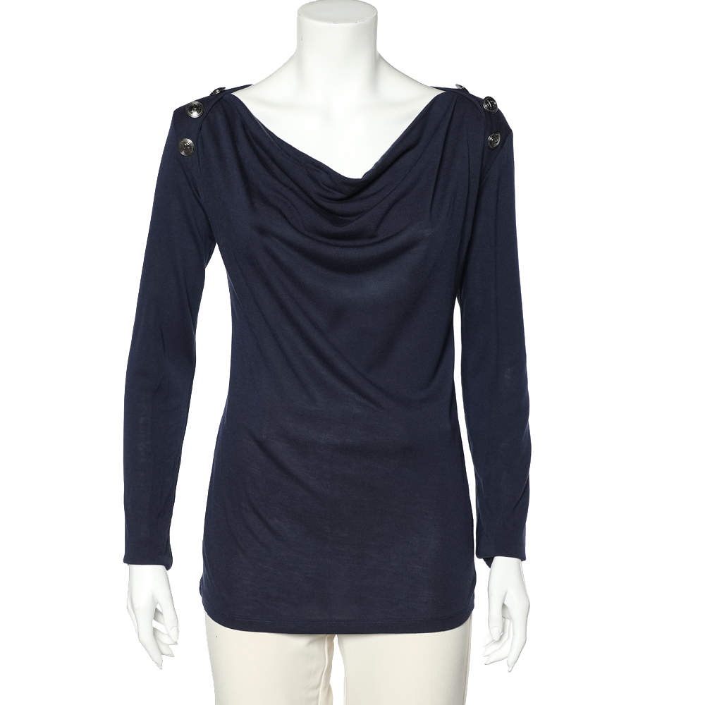 Pierre Balmain Navy Blue Micromodal Knit Button Detail T-Shirt S