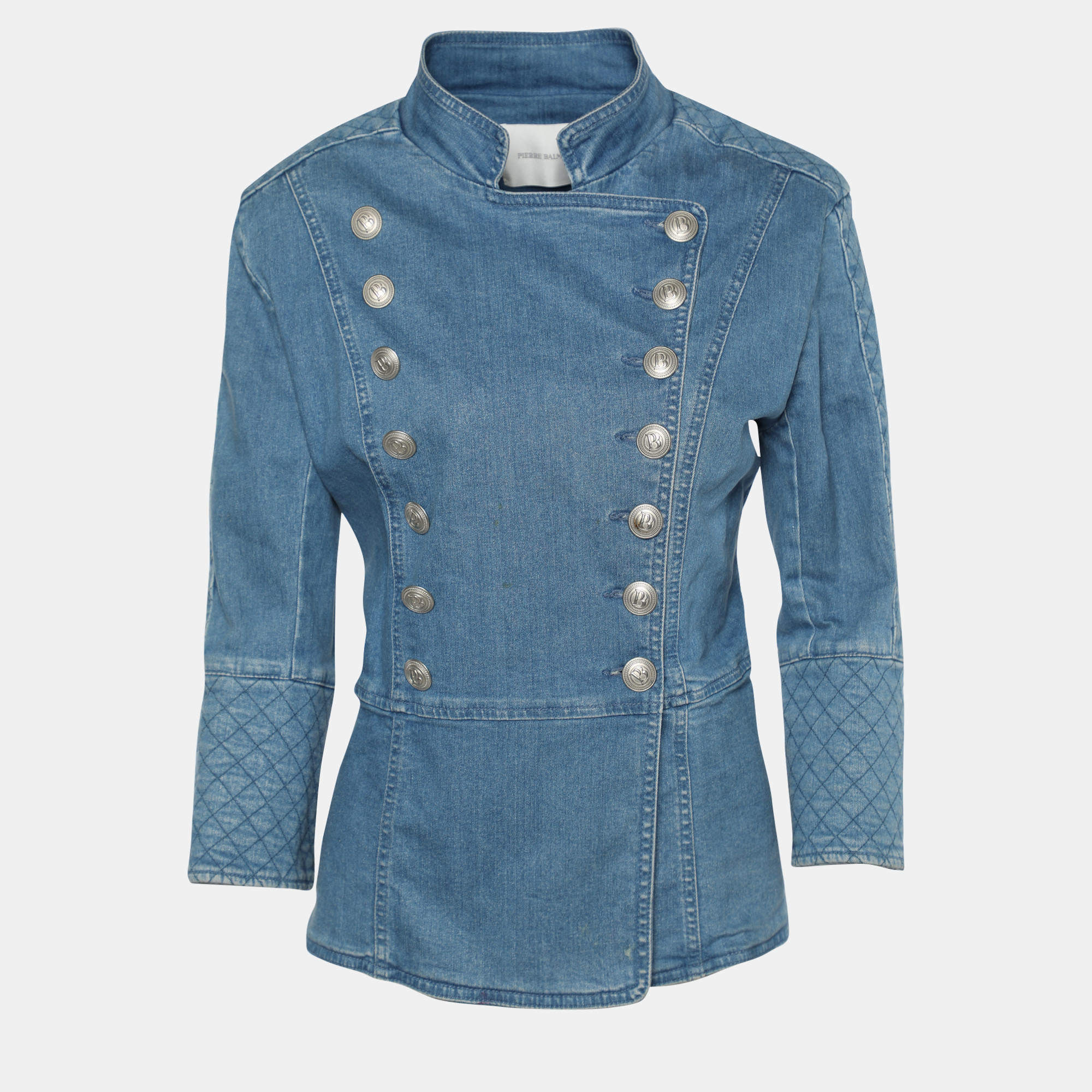 Pierre Balmain Indigo Denim Military Double Breasted Jacket M