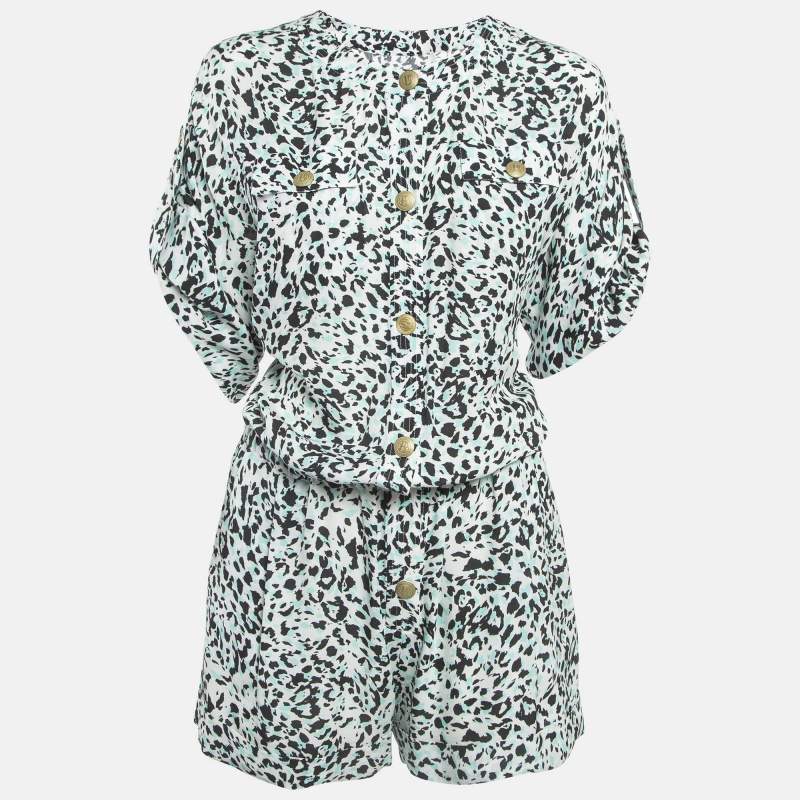  Pierre Balmain White Multicolor Printed Silk Romper Jumpsuit S