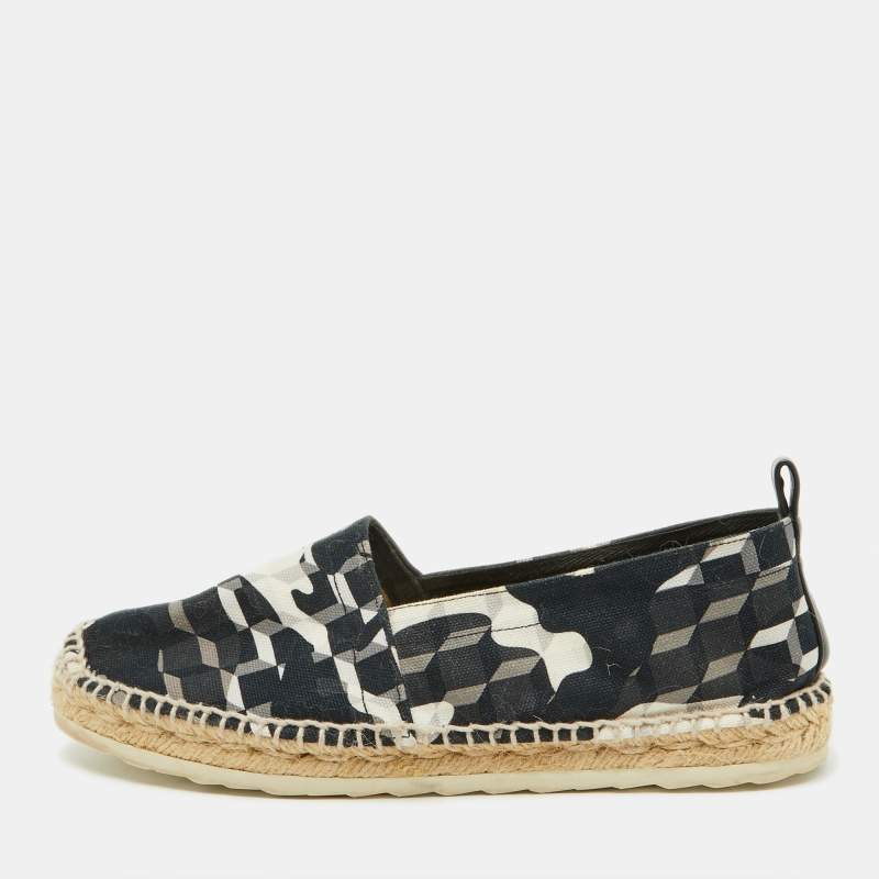 Pierre Hardy Black/White Canvas Ankle Wrap Espadrille Flats Size 37