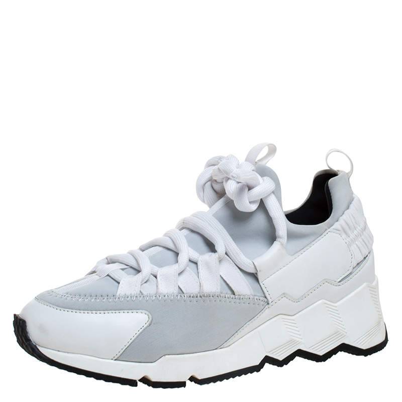 Pierre Hardy White/Grey Neoprene And Leather Lace Up Sneaker Size 36