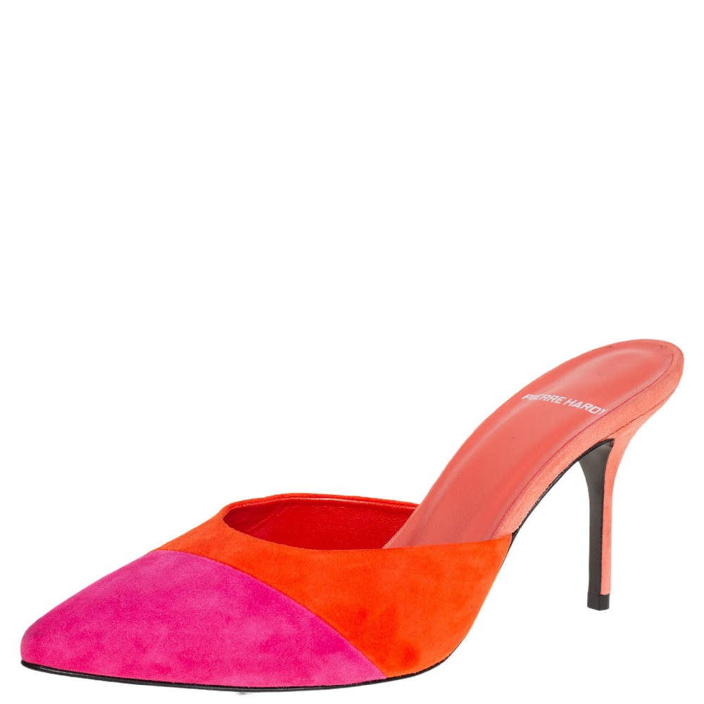 Pierre Hardy Pink/Orange Suede Kelly Mules Size 36
