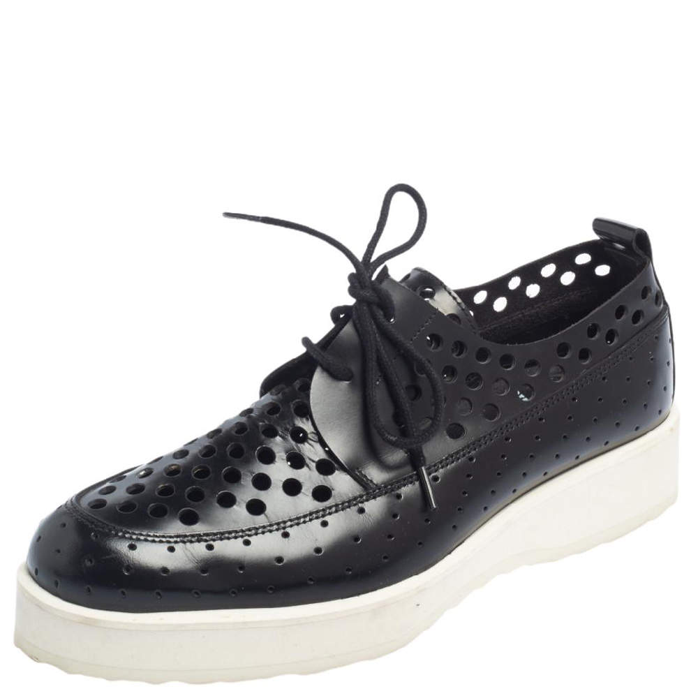 Pierre Hardy Black Perforated Leather Lace Platform Derby Size 38 