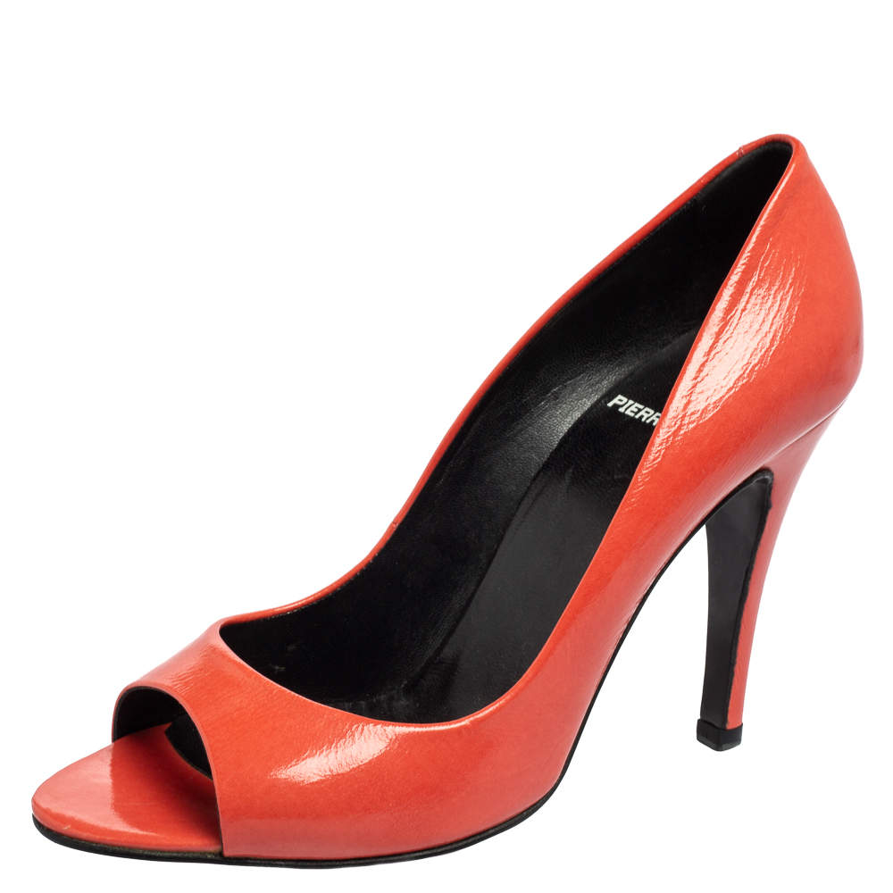 Pre Owned Pierre Hardy Coral Pink Patent Leather Peep-Toe Pumps Size 36.5