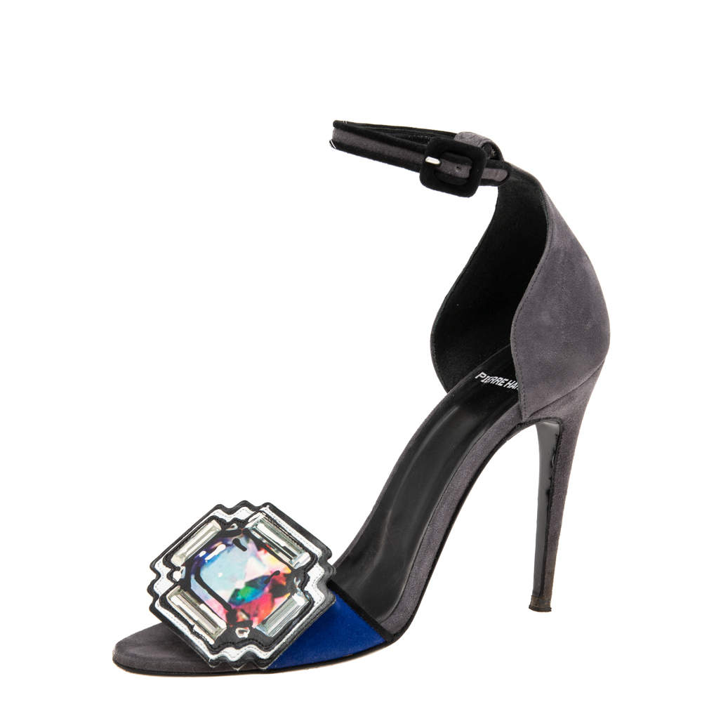 Pierre Hardy Grey/Blue Suede Mega Gem Sandals Size 38