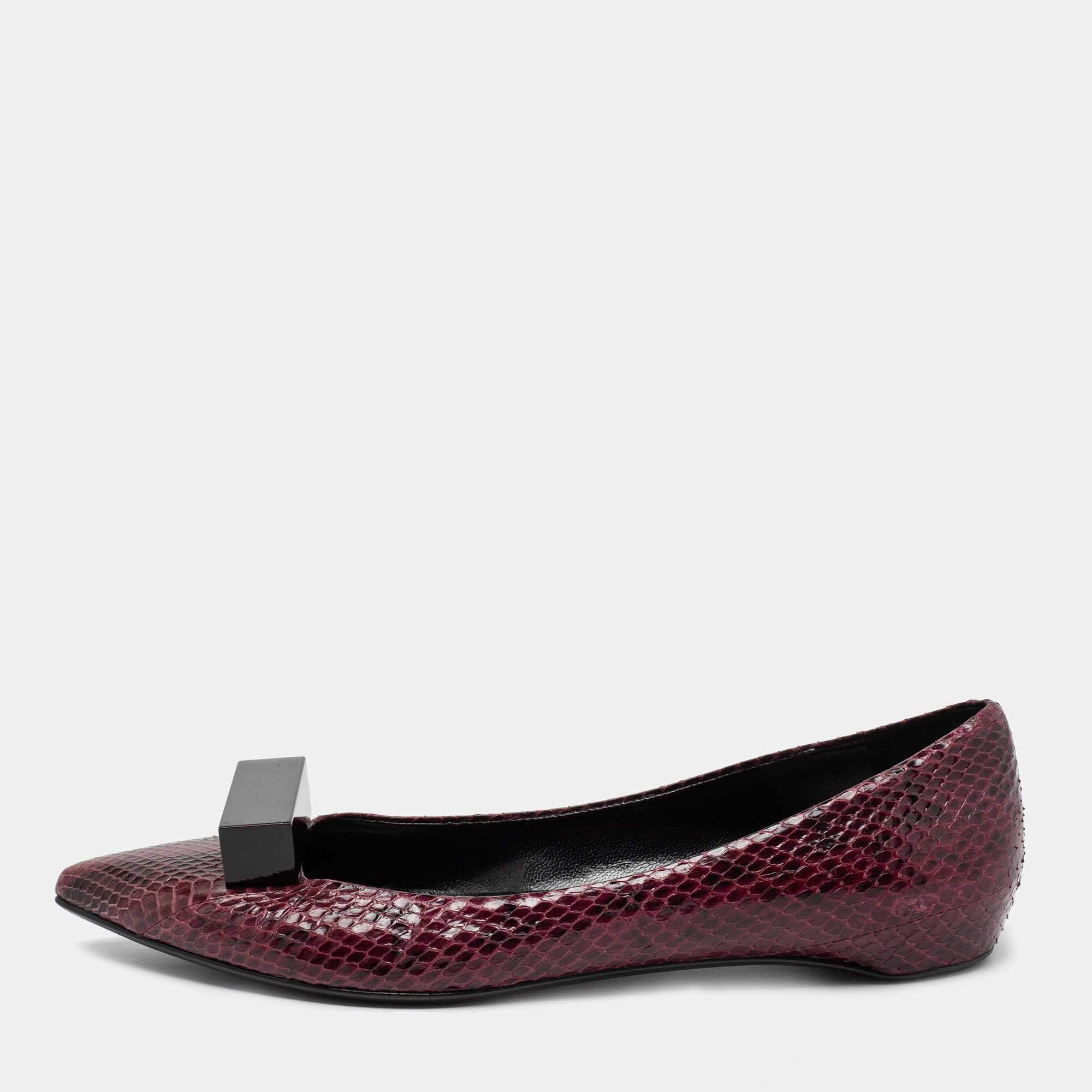 Pierre Hardy Plum Python Leather Pointed Toe Ballet Flats Size 38