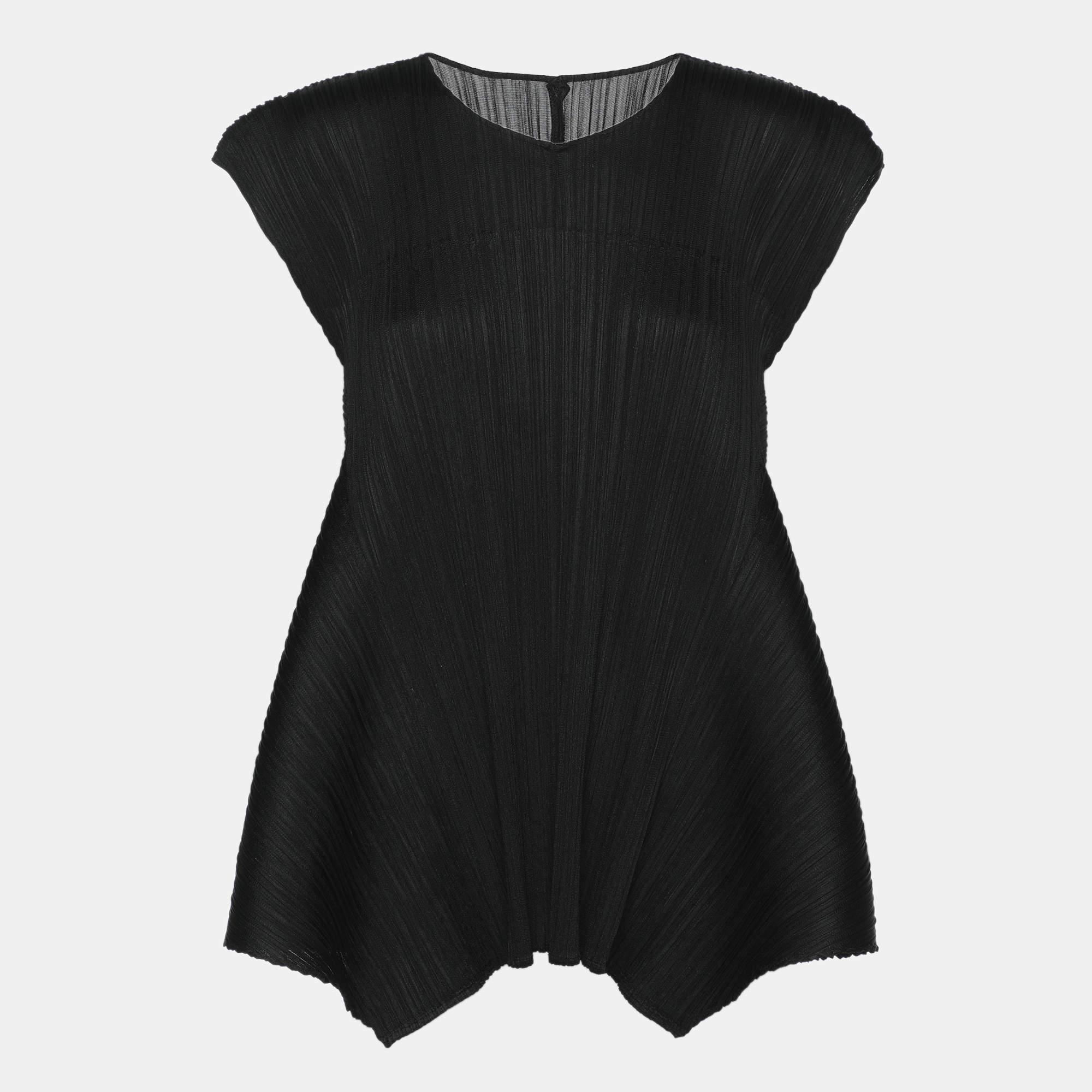 Pre Owned Pleats Please by Issey Miyake Black Plisse Sleeveless Top XL