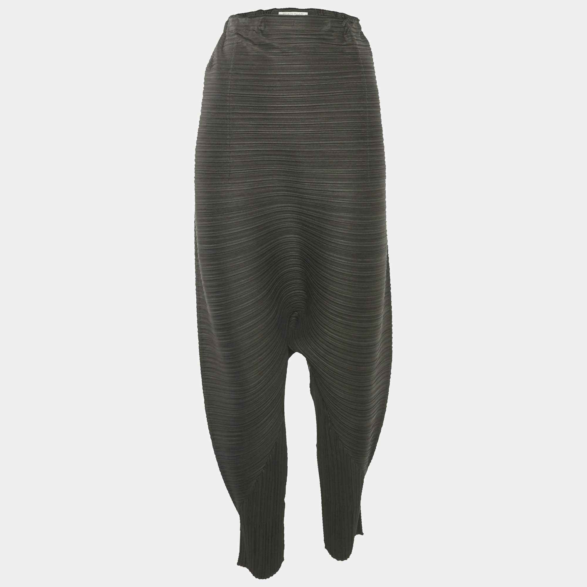 Pre Owned Pleats Please By Issey Miyake Olive Green Pleated Harem Pants L