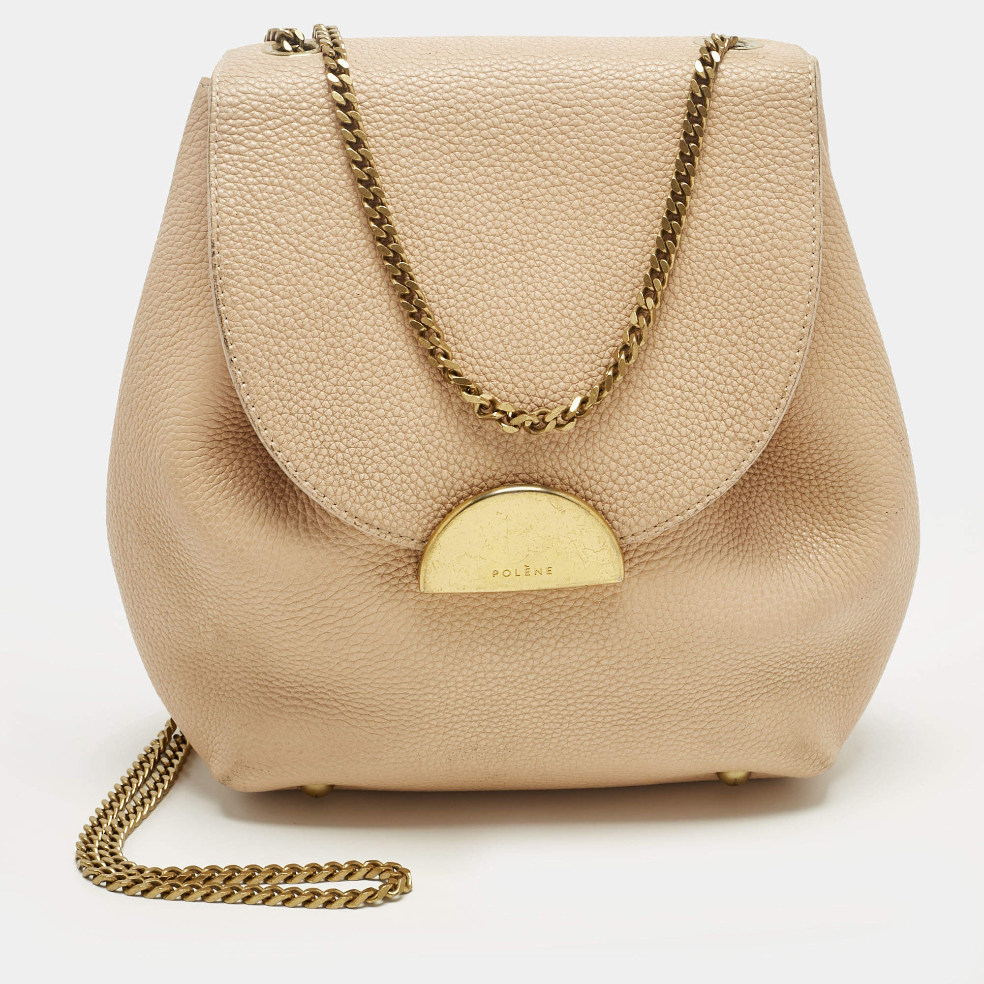 Pre Owned Polene Beige Leather Mini Numéro Un Shoulder Bag