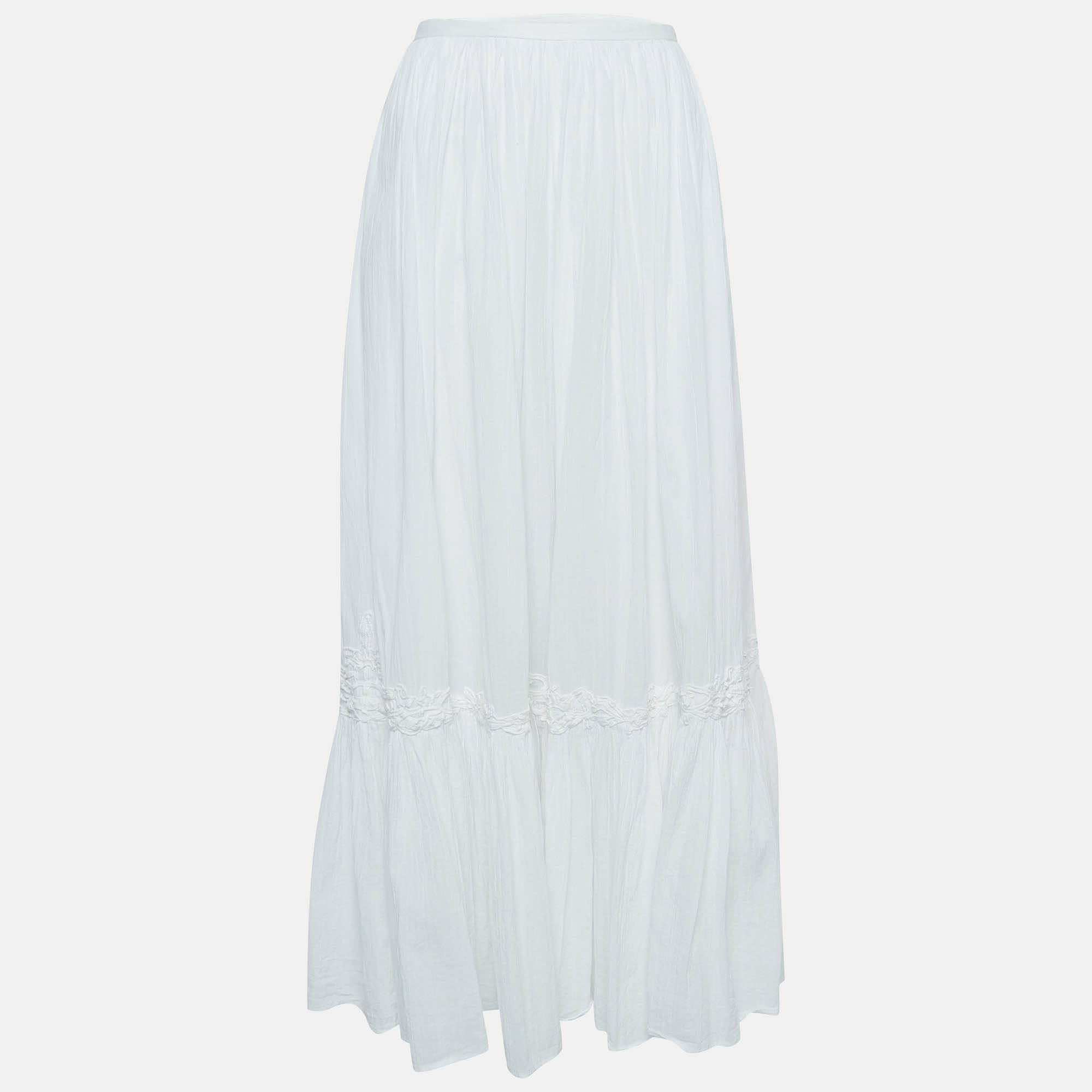 مملوكة مسبقًا Polo Ralph Lauren White Lace Trim Cotton Midi Skirt M