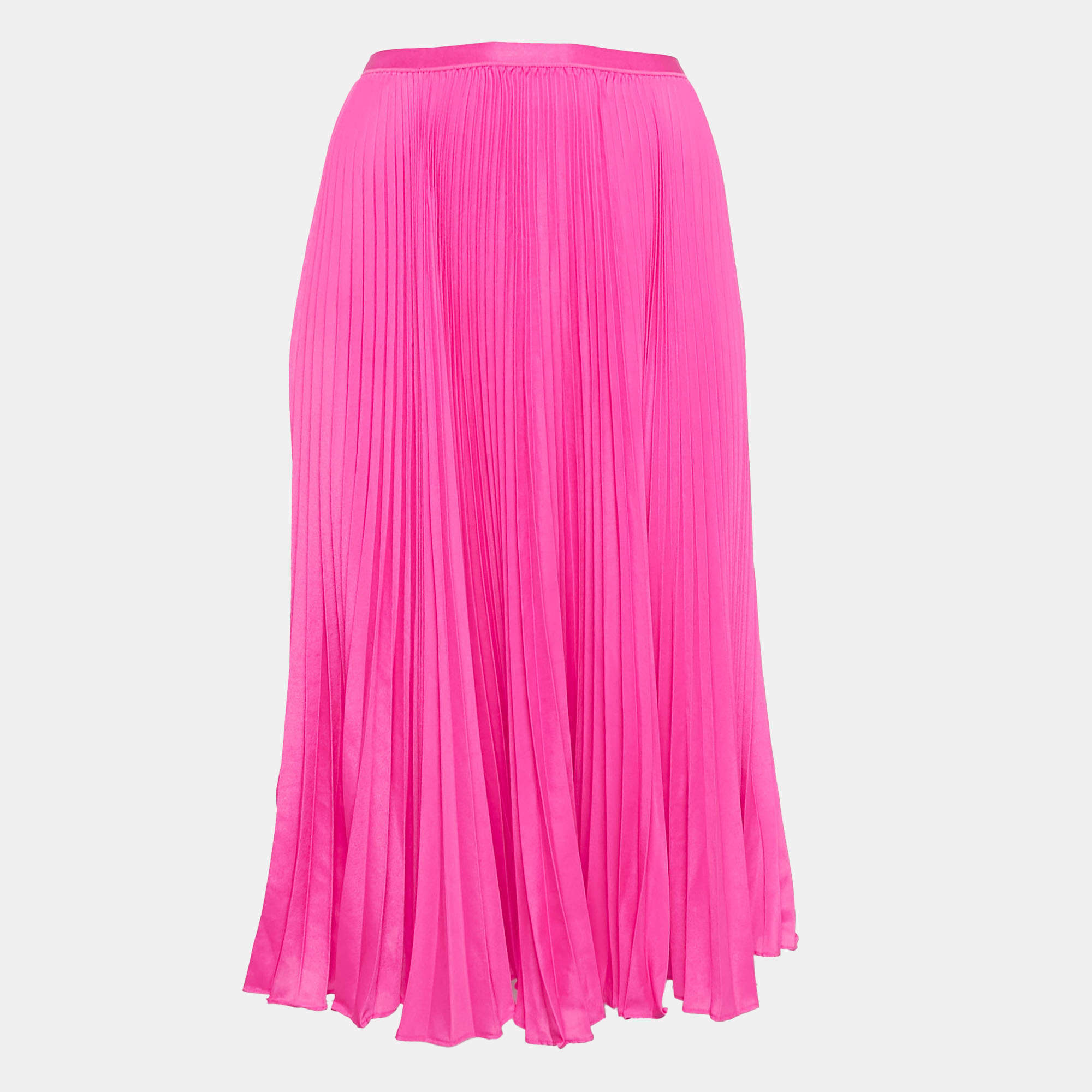 Pre Owned Polo Ralph Lauren Pink Crepe Plisse Midi Skirt S