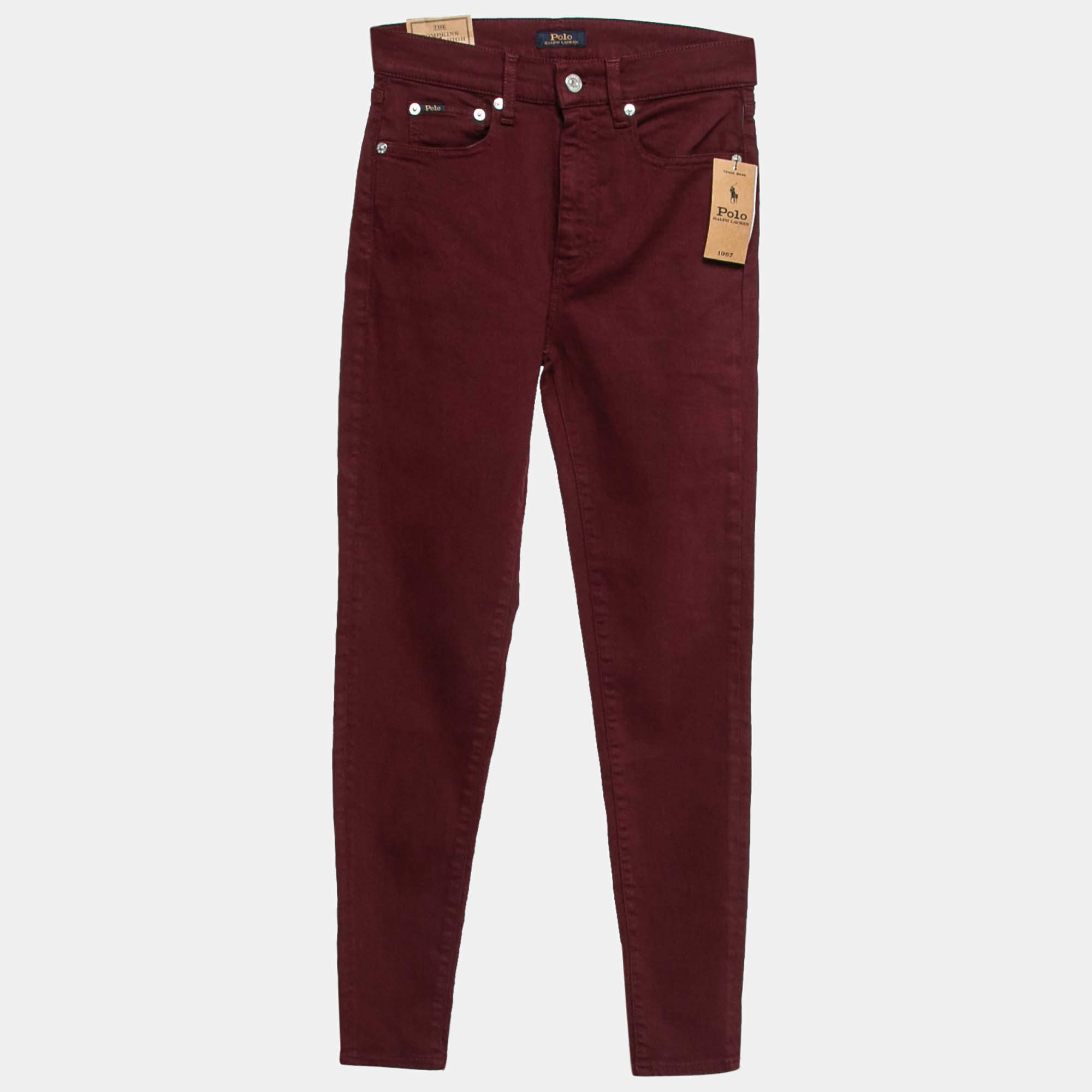 Pre Owned Polo Ralph Lauren Burgundy Denim Tompkins High Rise Jeans S Waist 26"