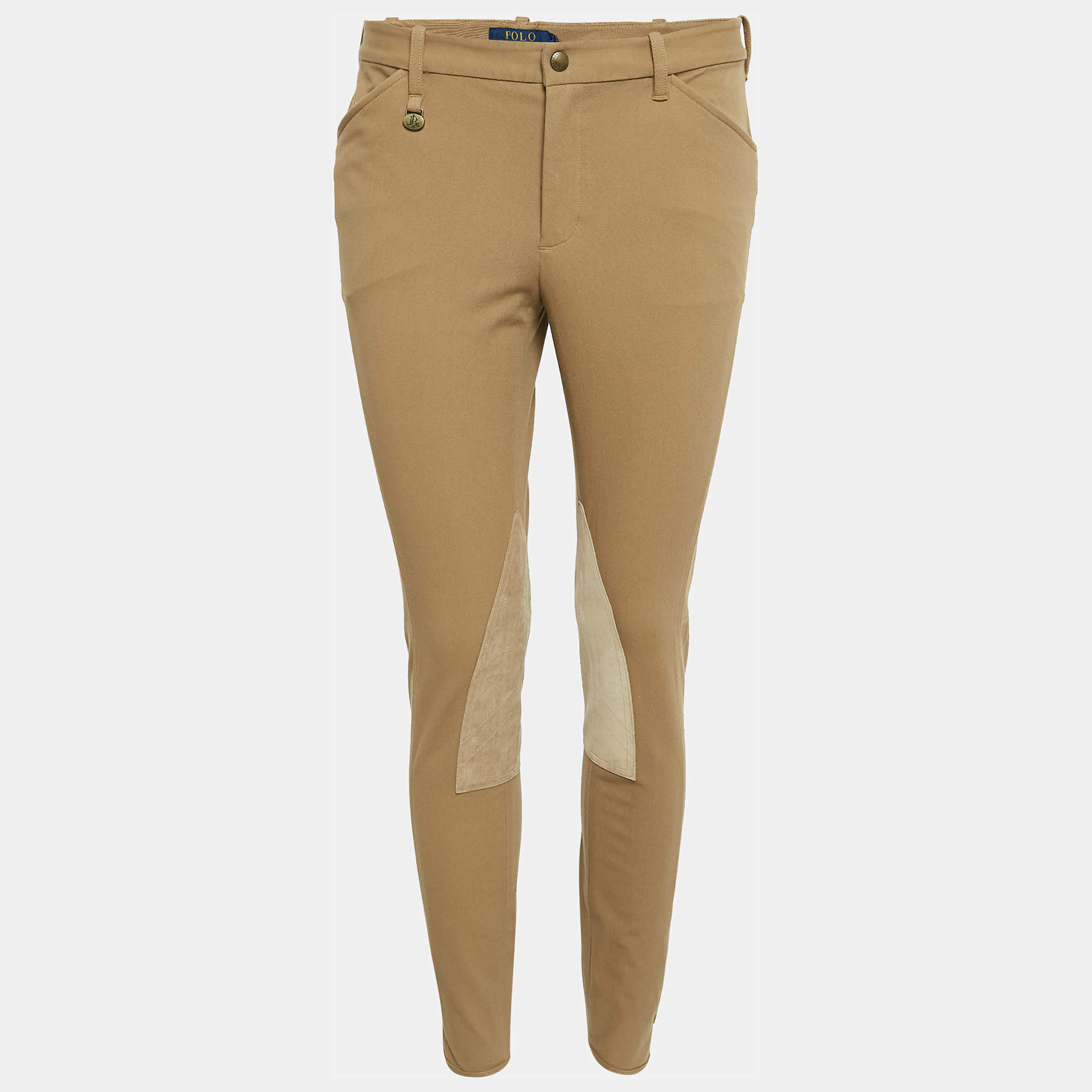 Pre Owned Polo Ralph Lauren Brown Cotton Suede Trim Breeches Pants M