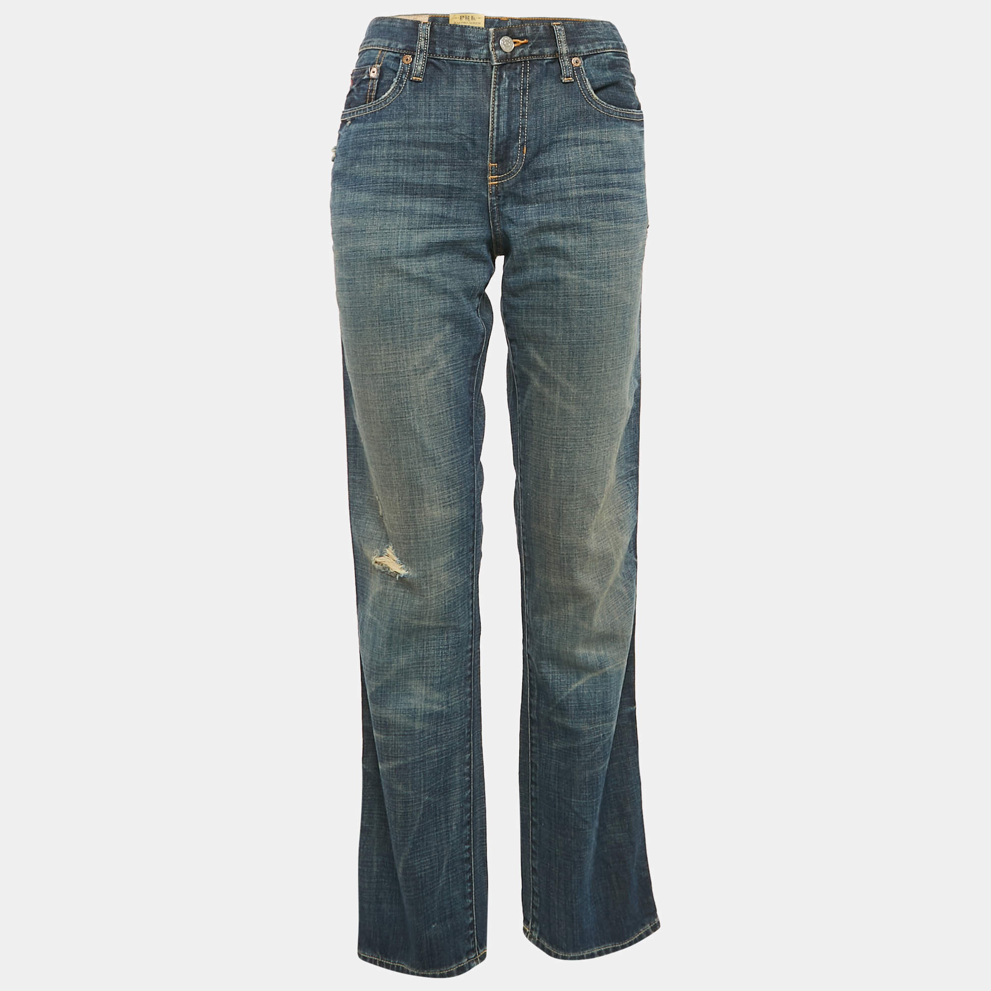 Pre Owned Polo Ralph Lauren Blue Distressed Denim Slim Jeans M Waist 30"
