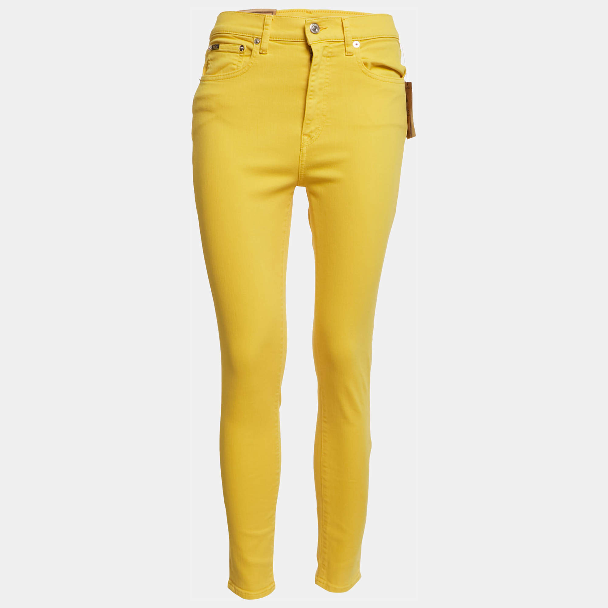 Pre Owned Polo Ralph Lauren Yellow Denim Tompkins Skinny Jeans M Waist 28"