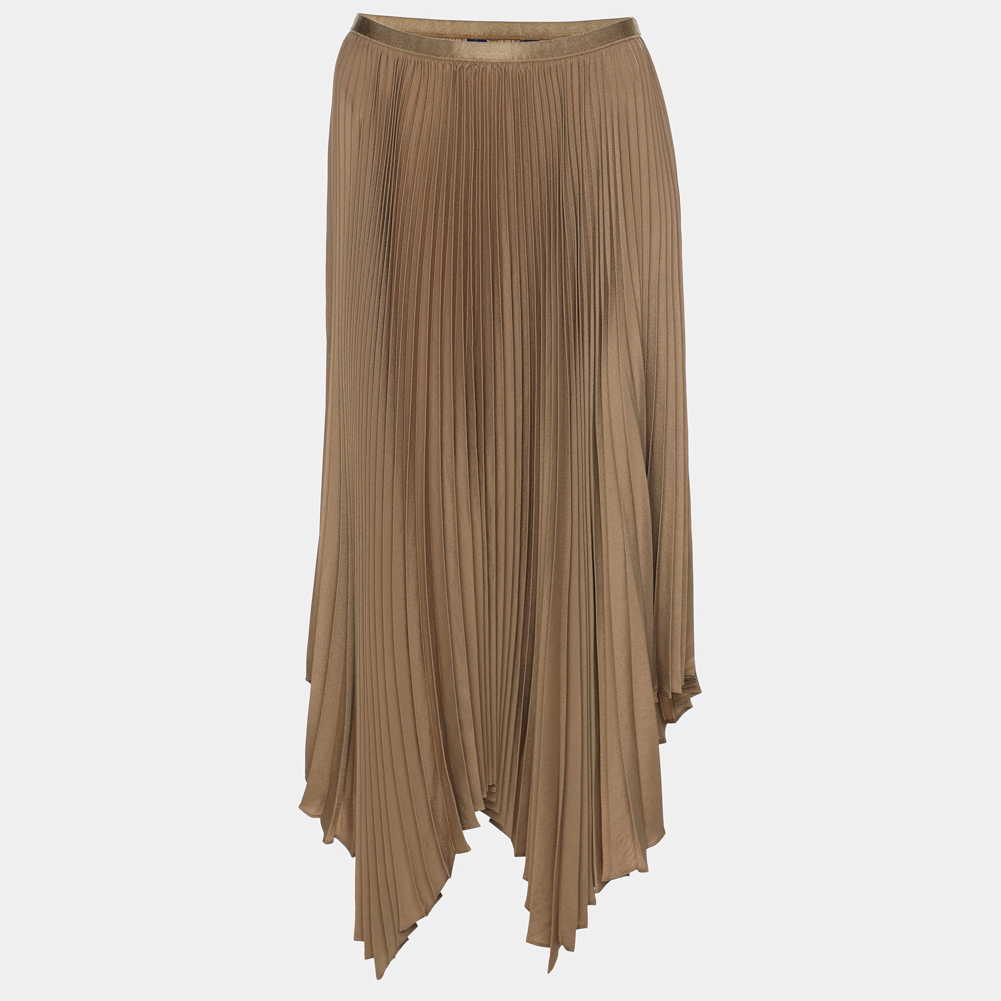 Pre Owned تنورة ميدي بولو رالف لورين جورجيت كاكي مقاس صغير - سمول