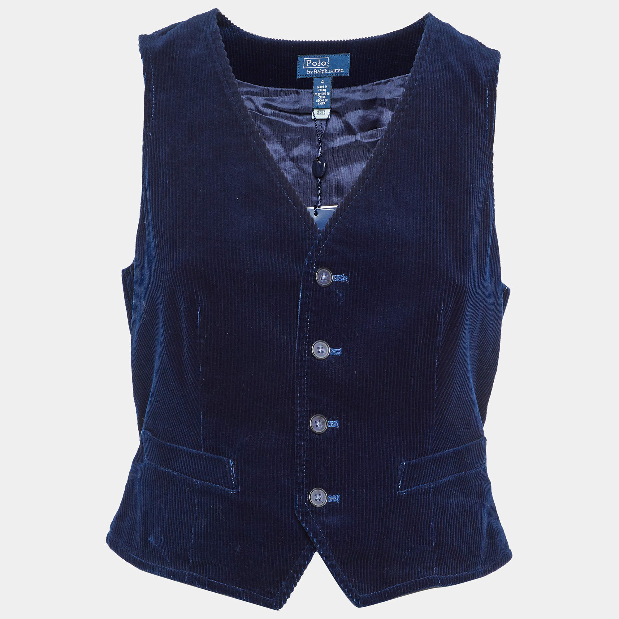 Pre Owned Polo Ralph Lauren Navy Blue Corduroy Sleeveless Vest S