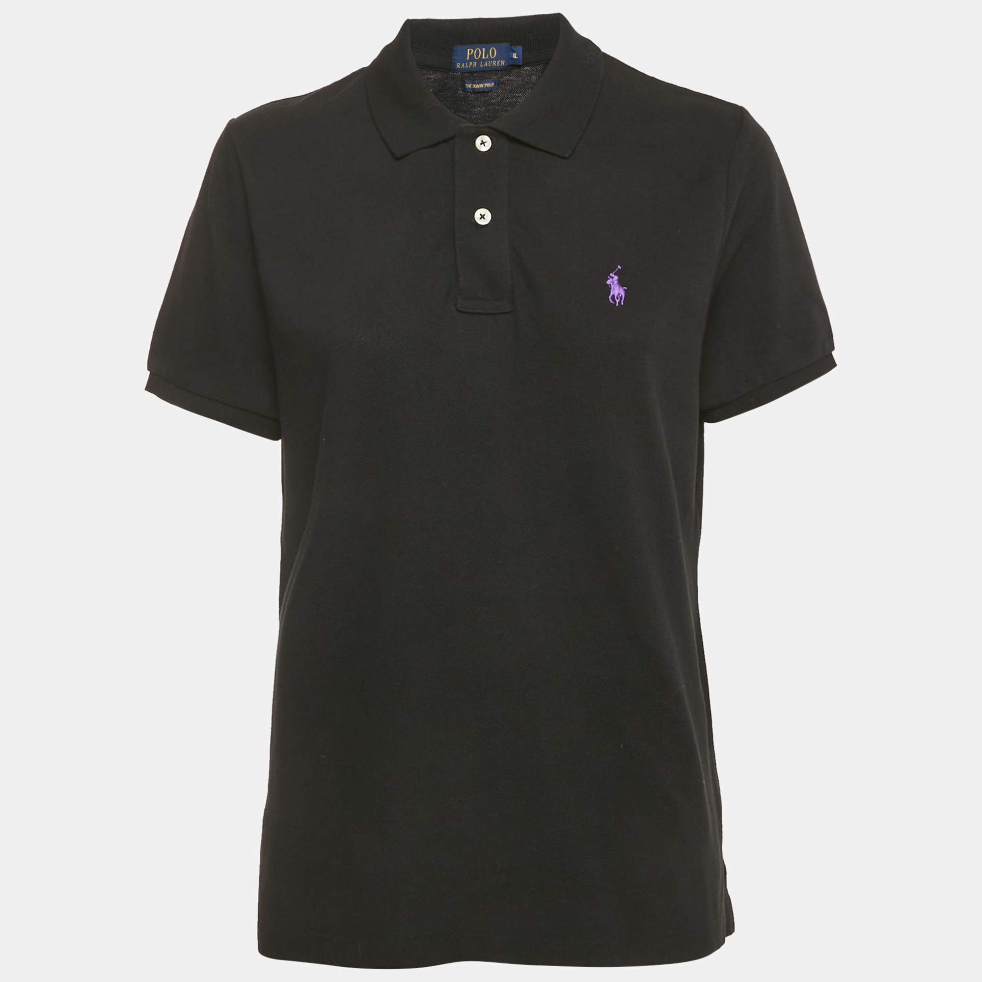 Pre Owned Polo Ralph Lauren Black Cotton Pique Skinny Polo T-Shirt XL