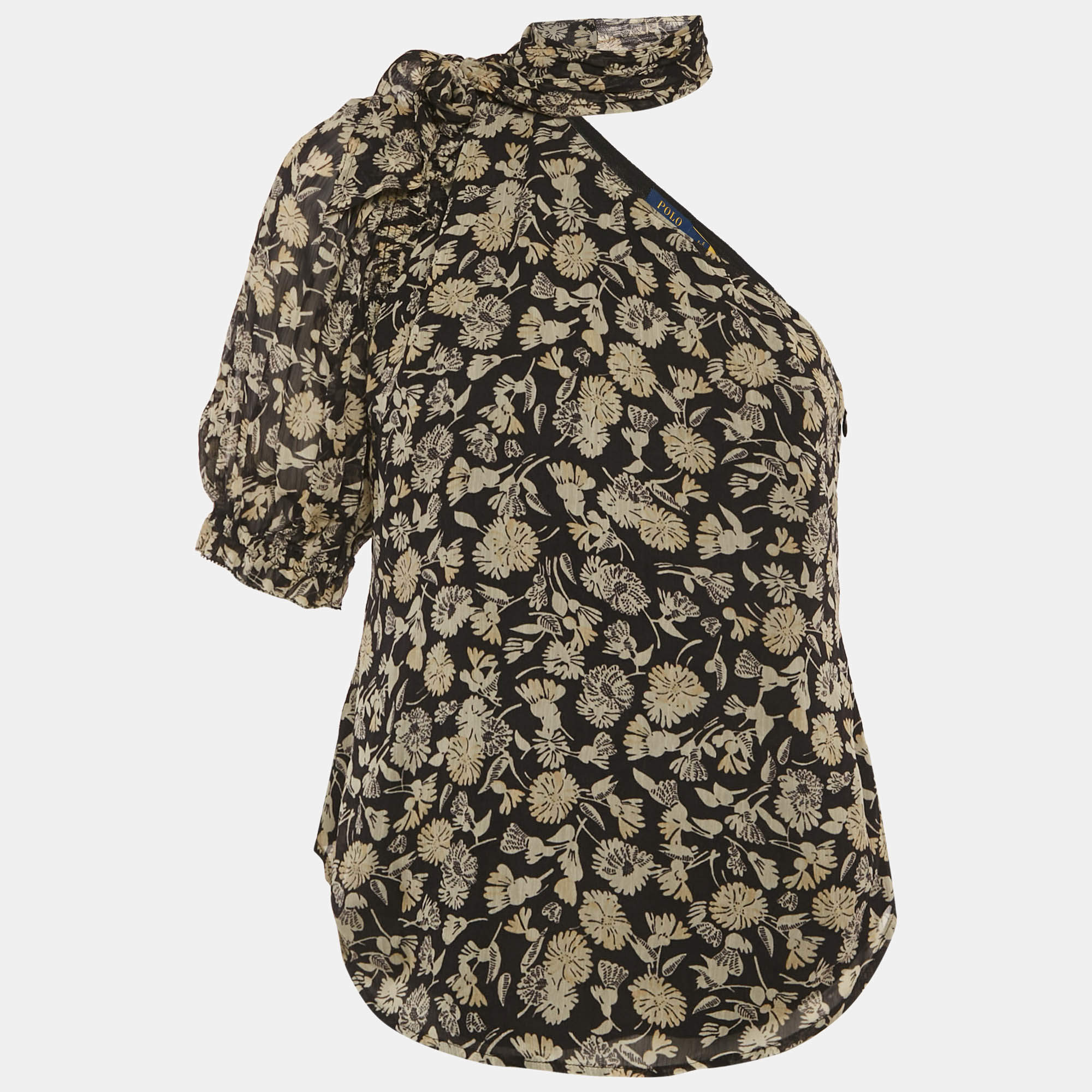 مملوكة مسبقًا Polo Ralph Lauren Black Floral Print One Shoulder Blouse S