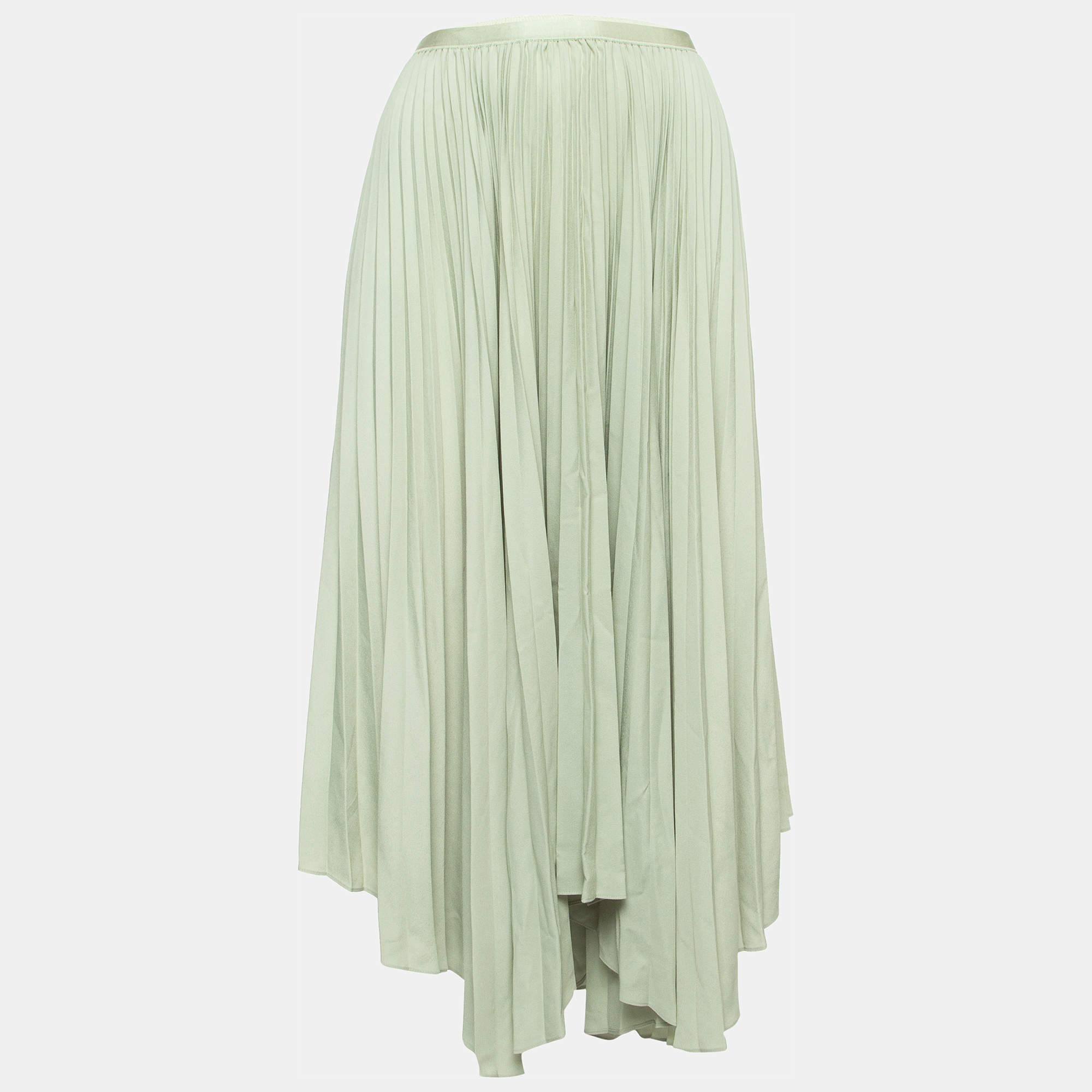 Pre Owned Polo Ralph Lauren Mint Green Pleated Crepe Midi Skirt M