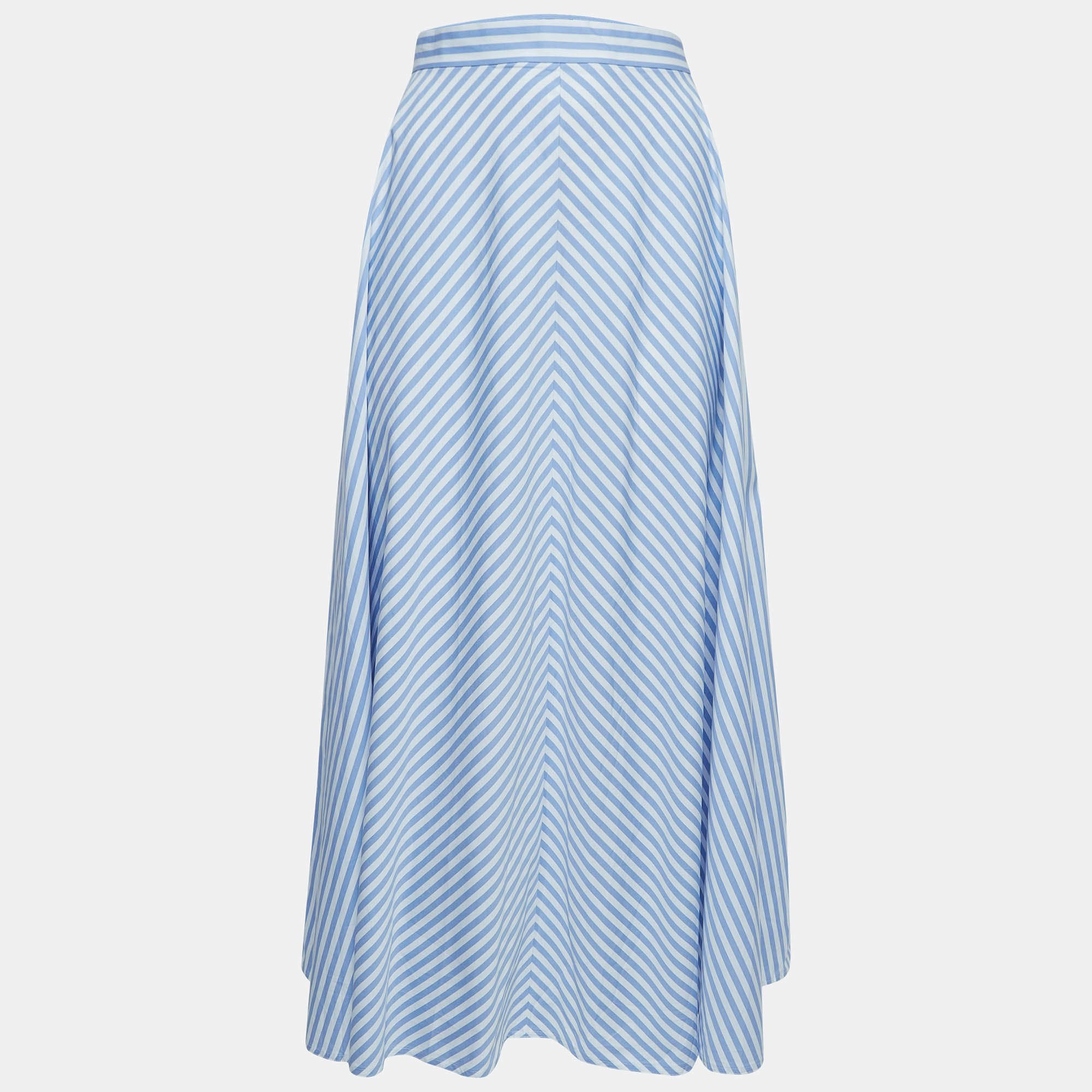 مملوكة مسبقًا Polo Ralph Lauren Blue Striped Cotton Midi Skirt M