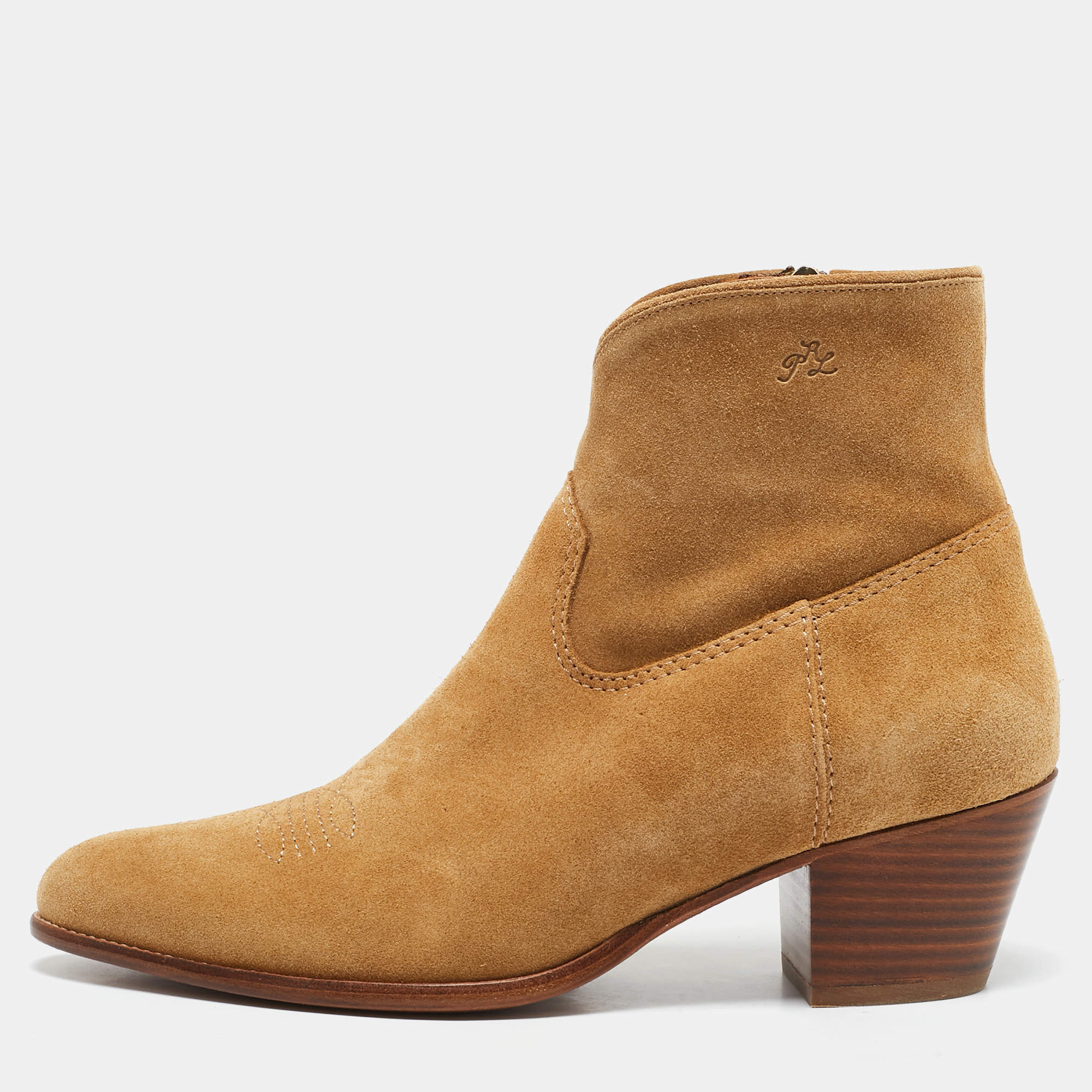 Pre Owned Polo Ralph Lauren Tan Suede Lucille Ankle Length Boots Size 38