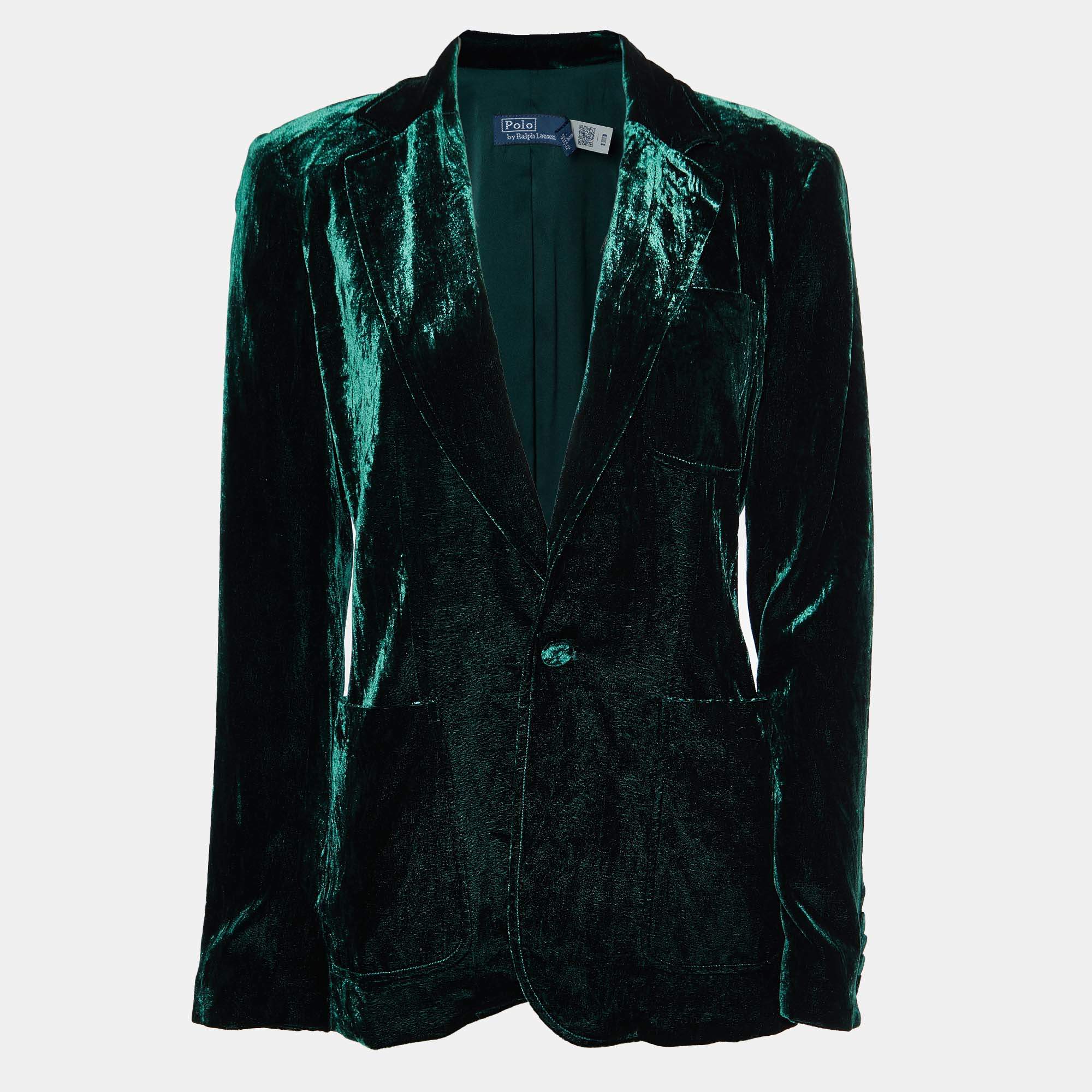 Pre Owned Polo Ralph Lauren Green Velvet Single Breasted Blazer S