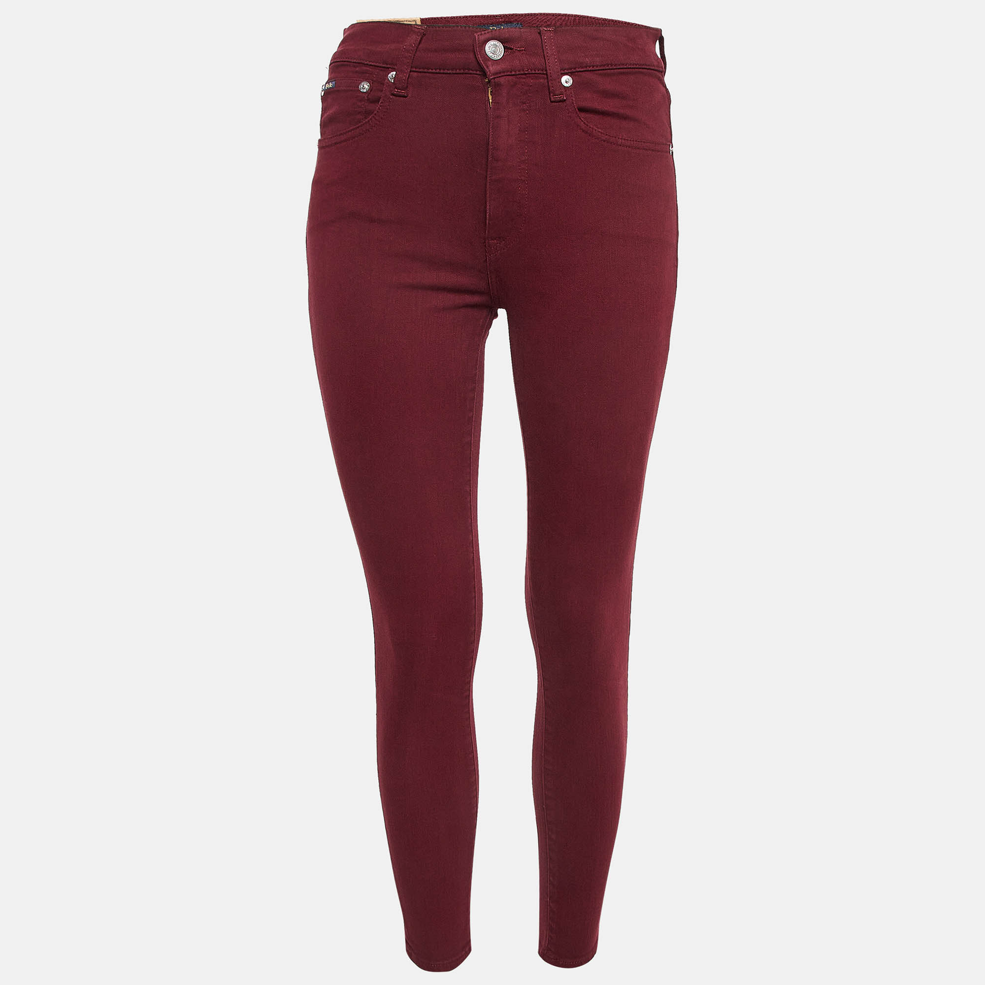 Pre Owned Polo Ralph Lauren Burgundy Denim Skinny Jeans S Waist 26"