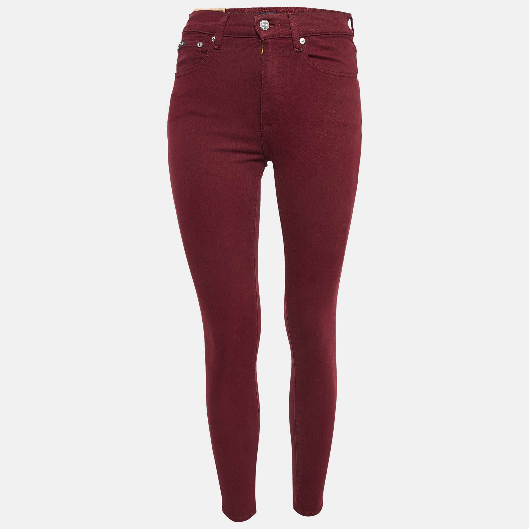 Pre Owned Polo Ralph Lauren Burgundy Denim Skinny Jeans S Waist 26"