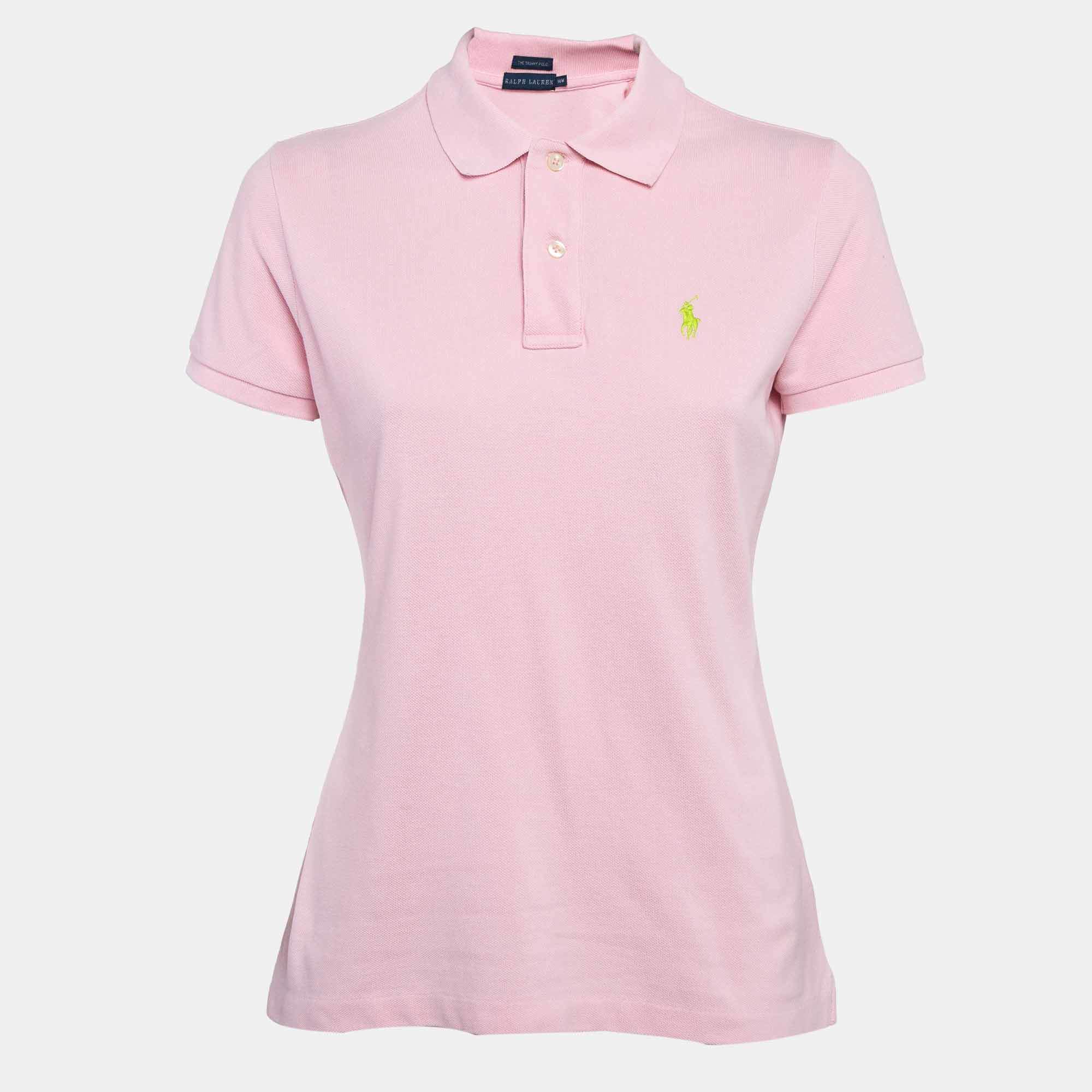 Pre Owned Polo Ralph Lauren Pink Pique Cotton Skinny Polo T-Shirt M