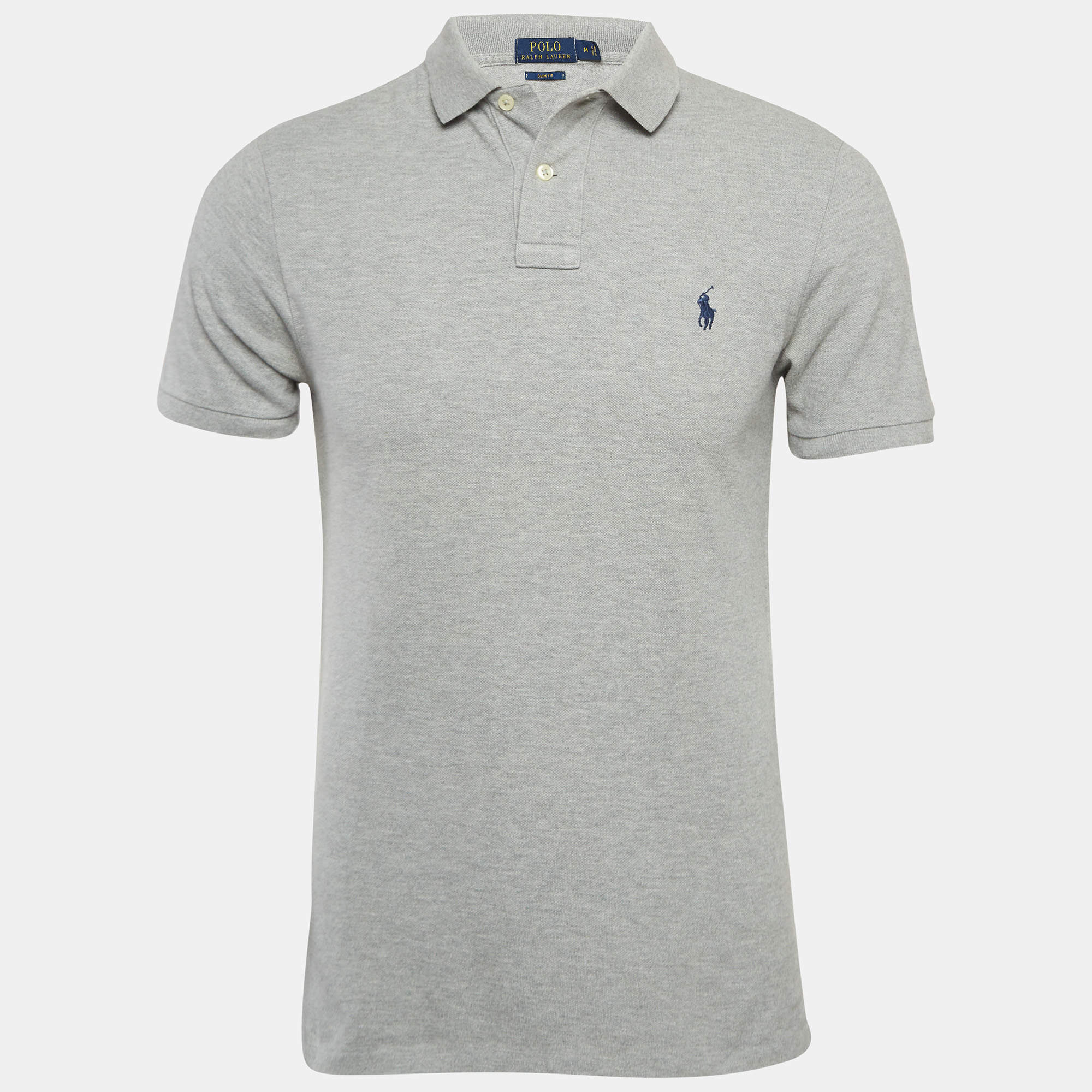 Pre Owned Polo Ralph Lauren Grey Cotton Slim Film Polo T-Shirt M