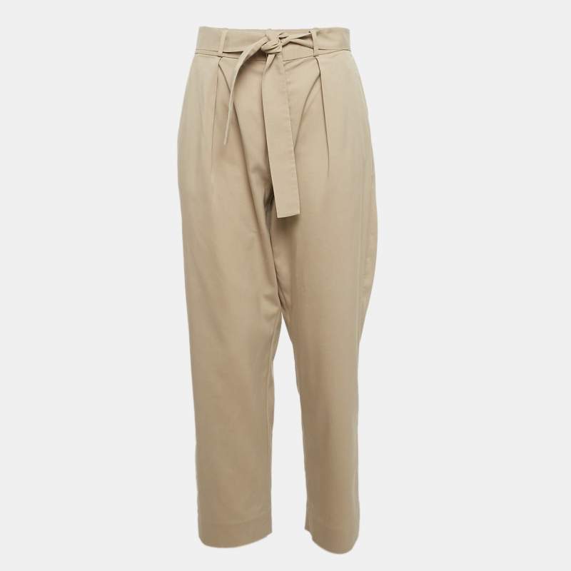 مملوكة مسبقًا Polo Ralph Lauren Khaki Beige Lyocell Belted Trousers M