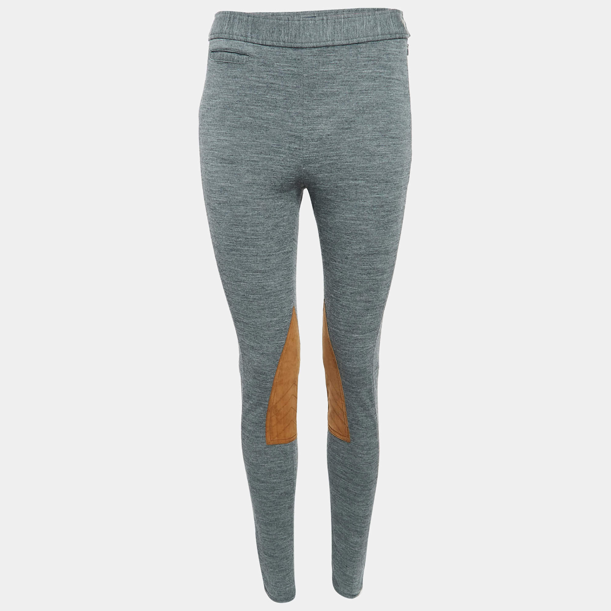 Pre Owned بنطال بولو رالف لورين صوف مزيج رمادي جيرسي سروال مقاس متوسط - ميديم