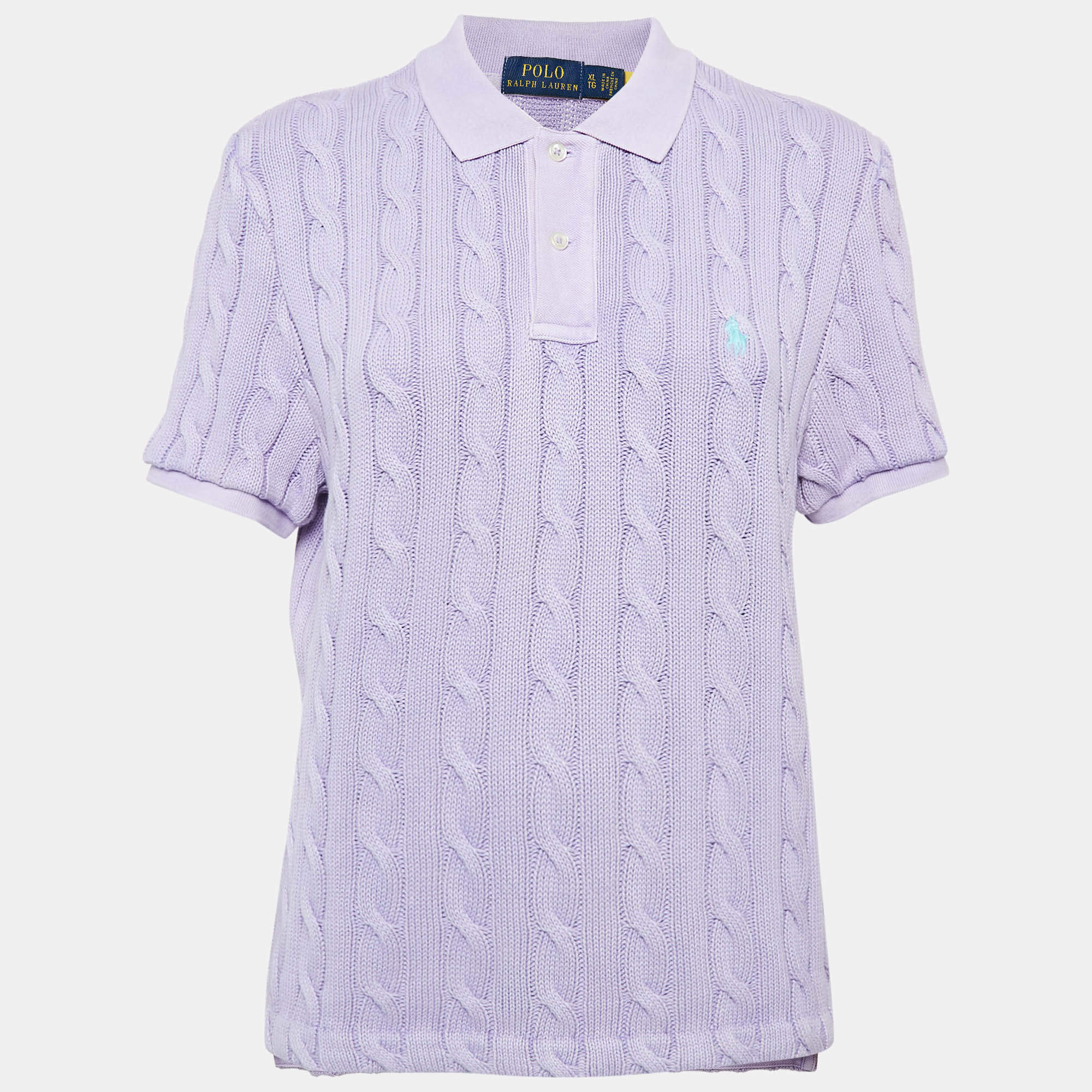 Pre Owned Polo Ralph Lauren Light Purple Cable Knit Polo T-Shirt XL