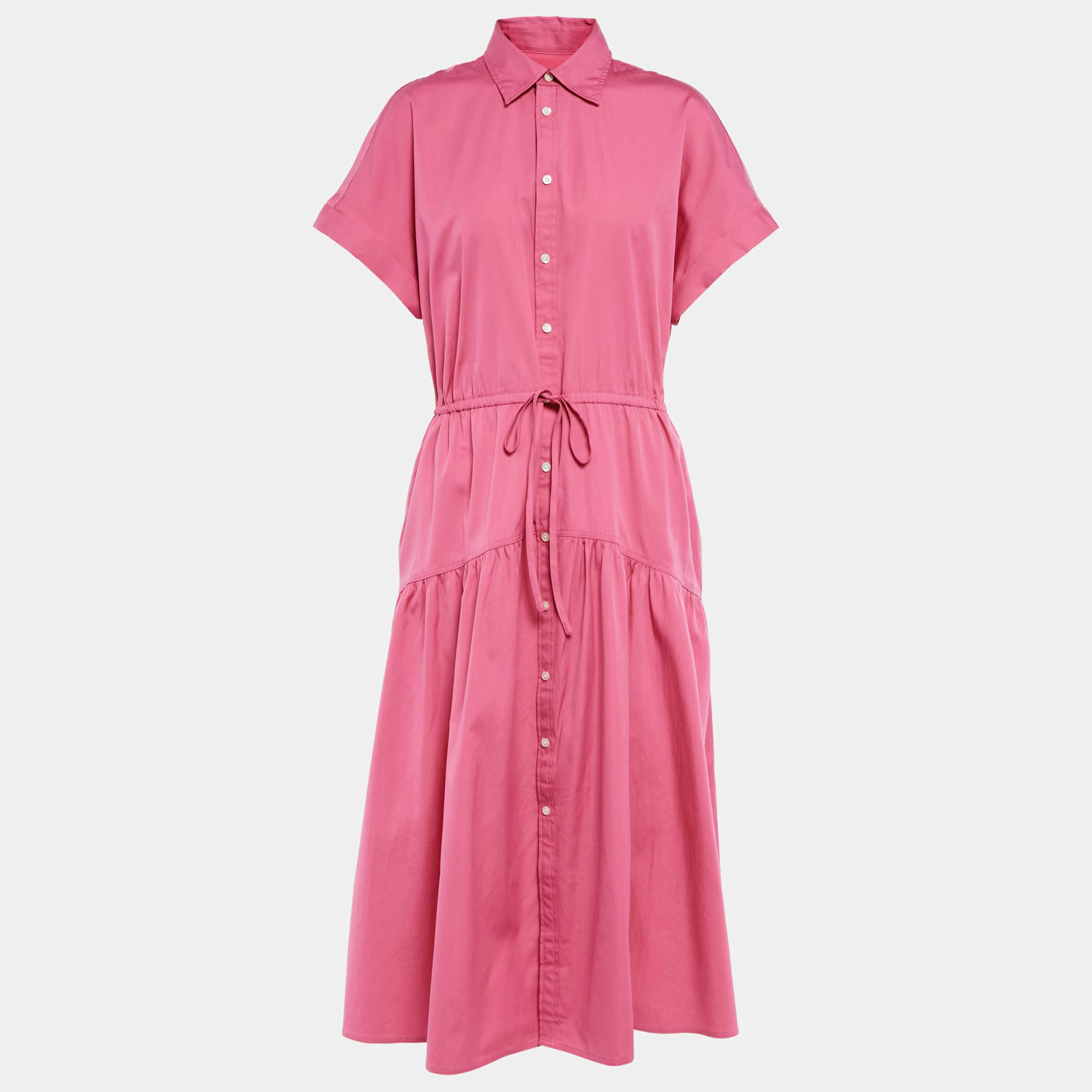 مملوكة مسبقًا Polo Ralph Lauren Pink Cotton Button Front Tie-Up Waist Midi Dress M