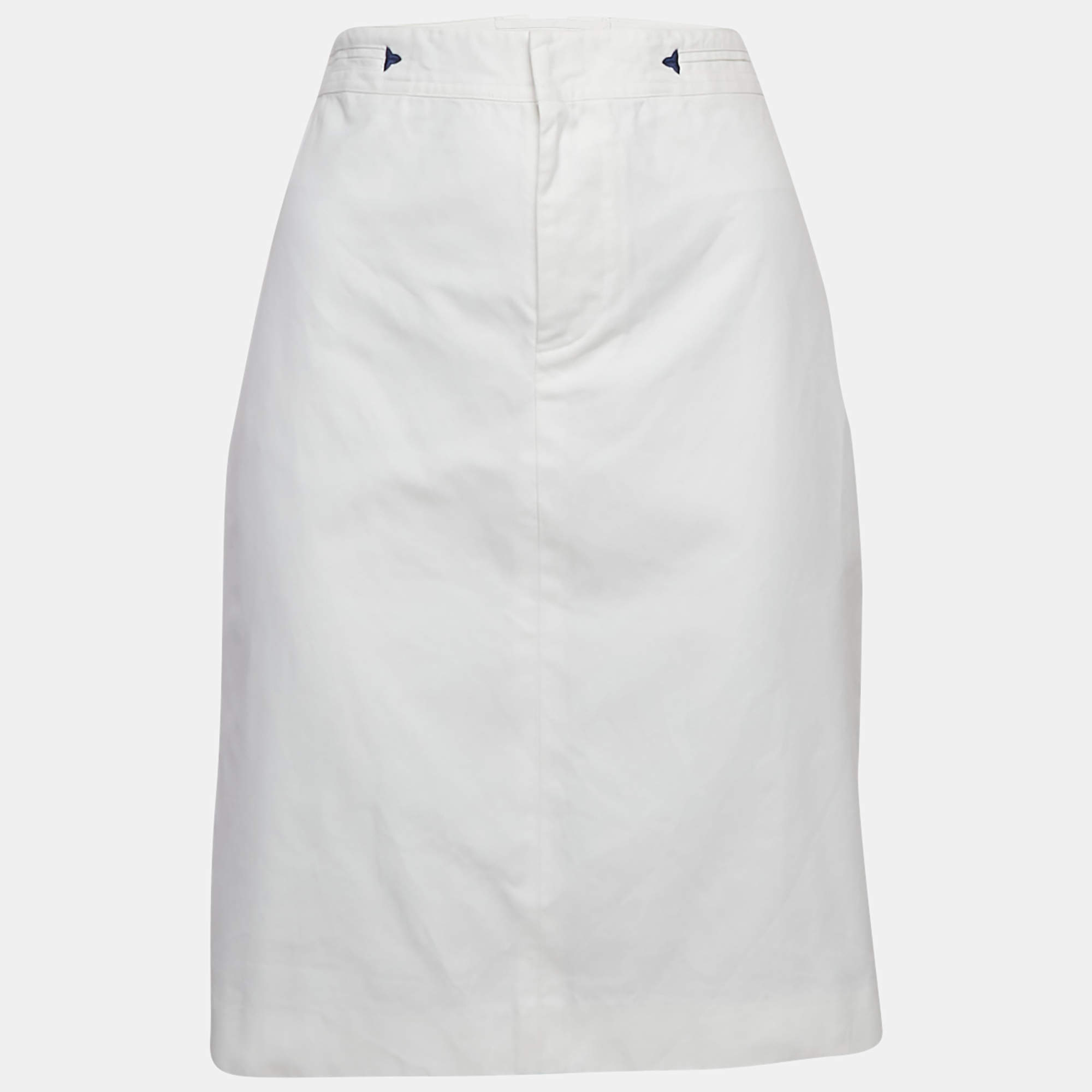 Pre Owned Polo Ralph Lauren White Cotton Lace-Up Pencil Skirt L