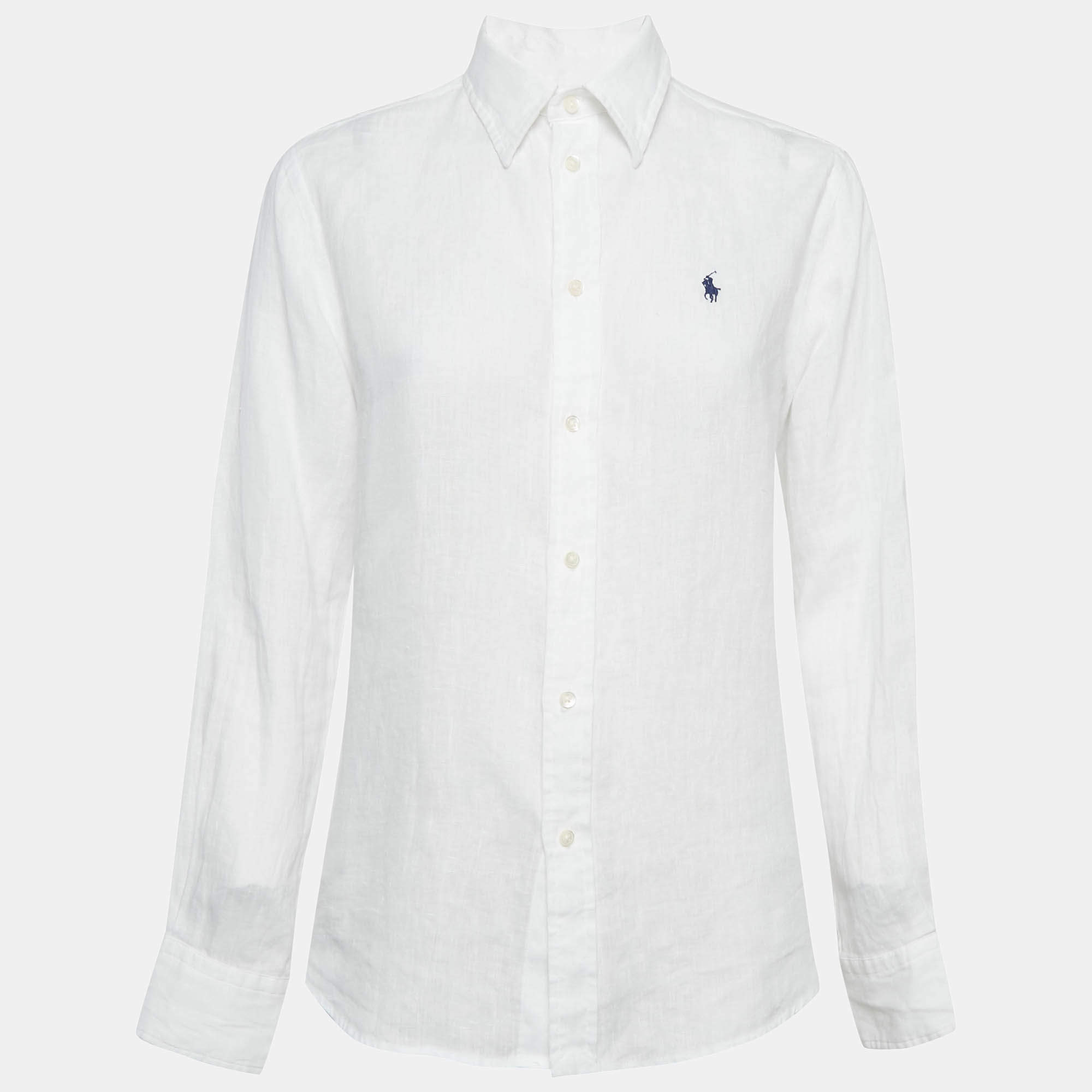 Pre Owned Polo Ralph Lauren White Linen Relaxed Fit Shirt S
