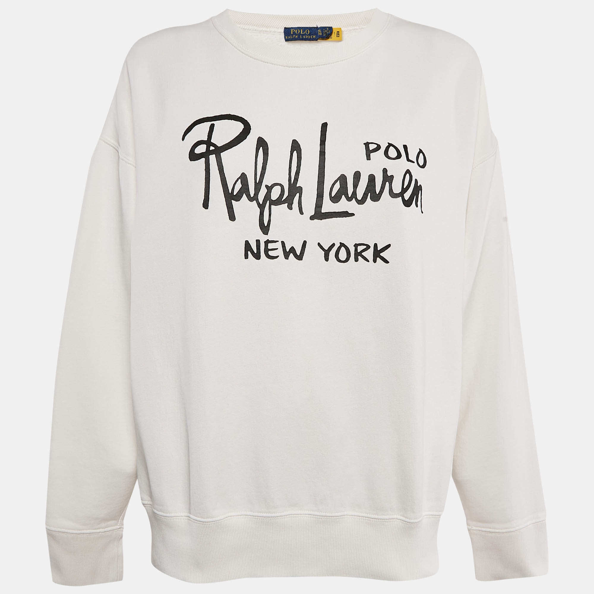 مملوكة مسبقًا Polo Ralph Lauren White Logo Print Cotton Crew Neck Sweatshirt XL
