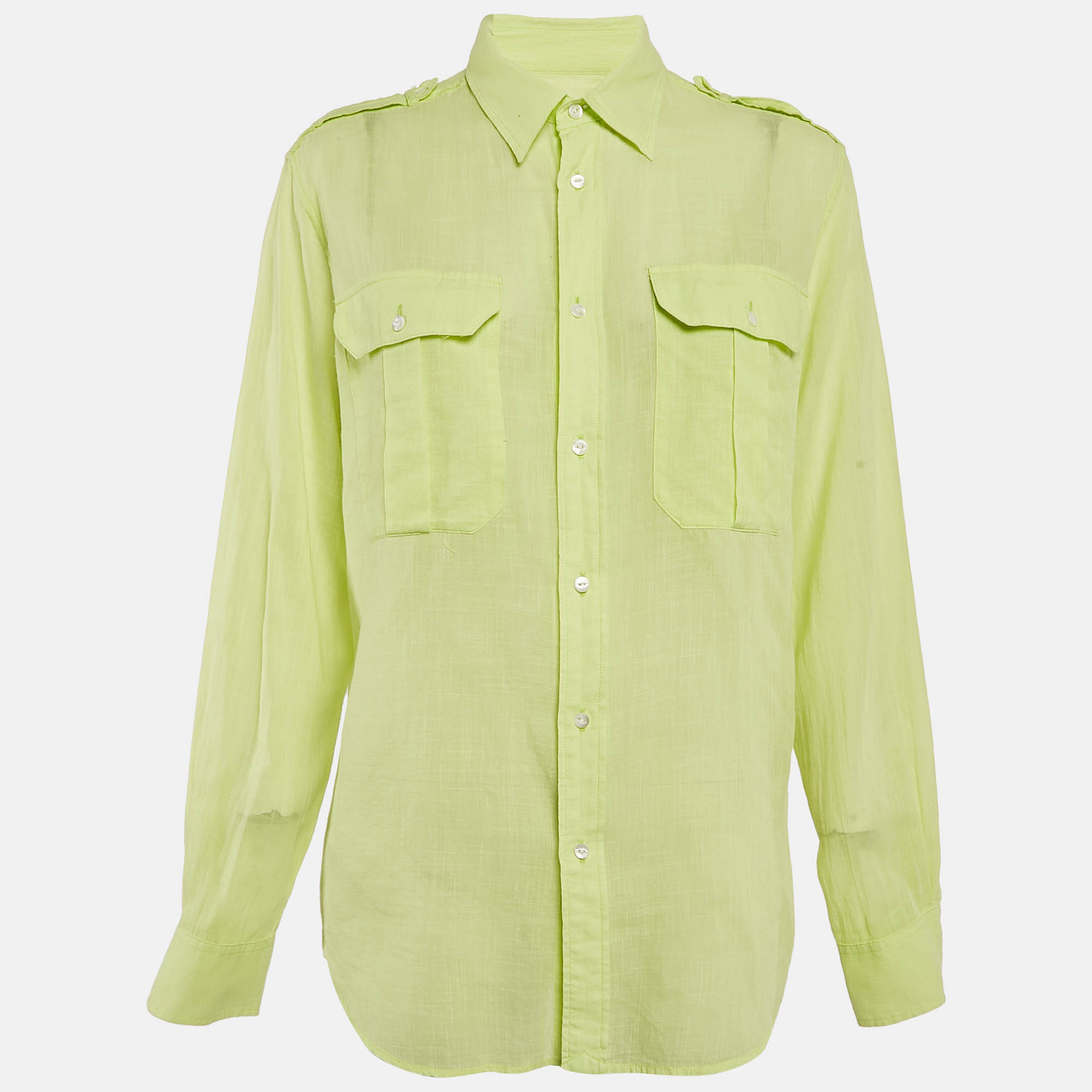 Pre Owned Polo Ralph Lauren Green Cotton Button Front Shirt M