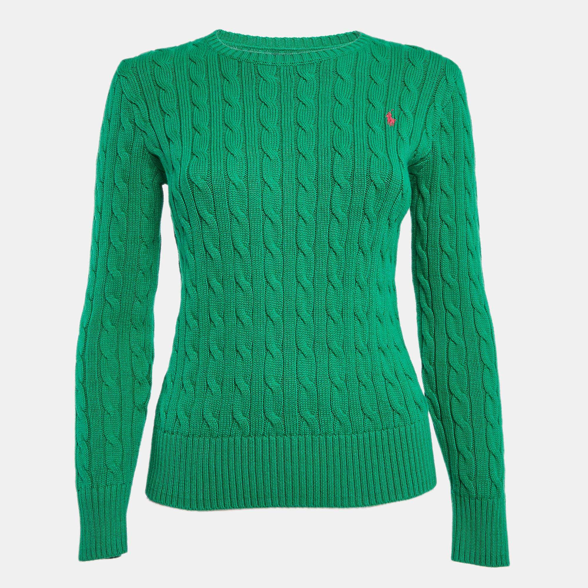 Polo Ralph Lauren Green Cable Knit Long Sleeves Sweater XL