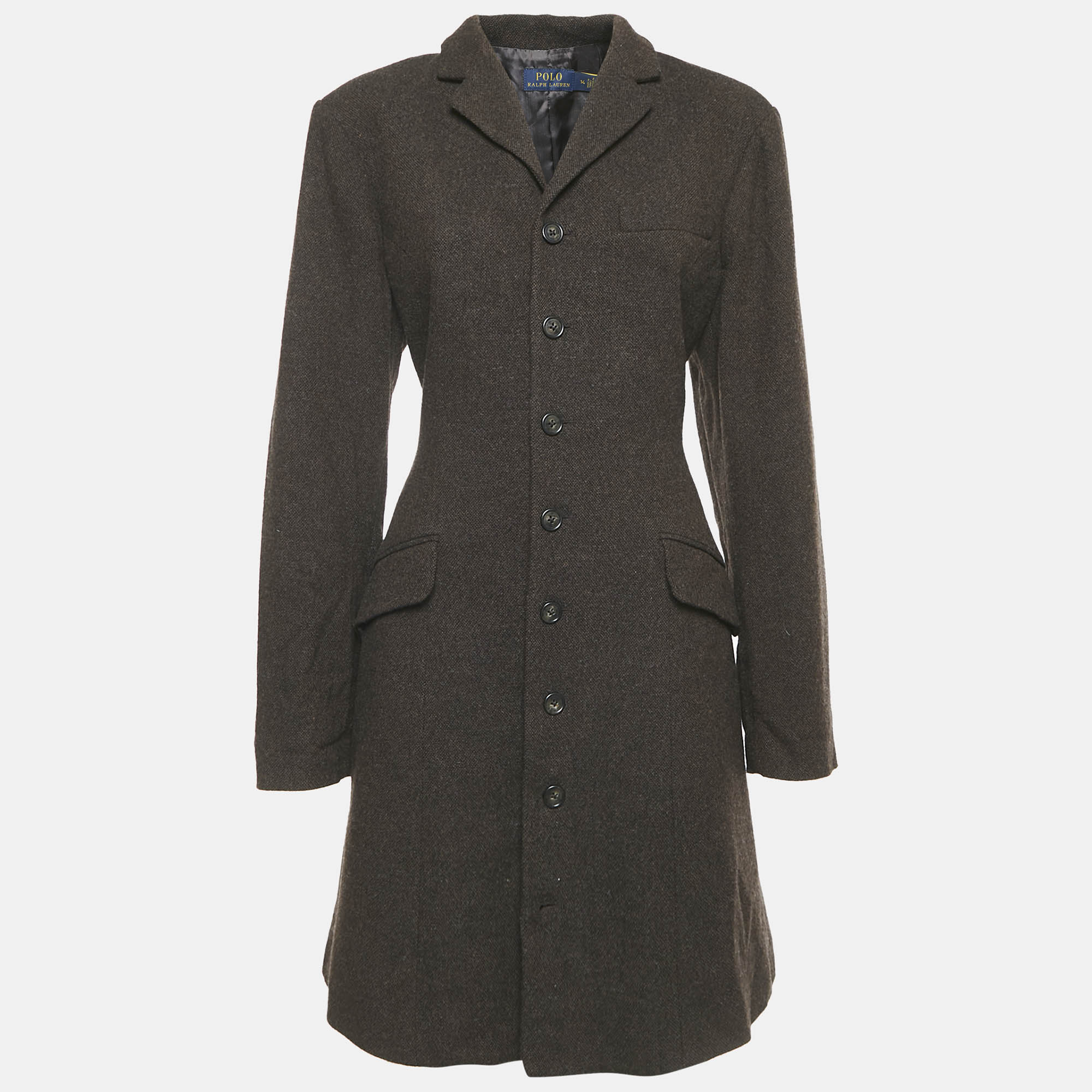 Pre Owned Polo Ralph Lauren Brown Wool Flared Overcoat XL