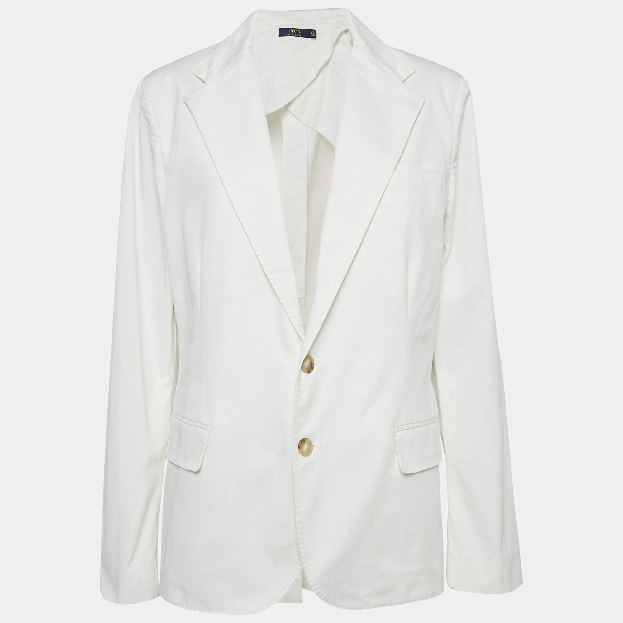 Pre Owned Polo Ralph Lauren White Cotton Button Front Jacket XL