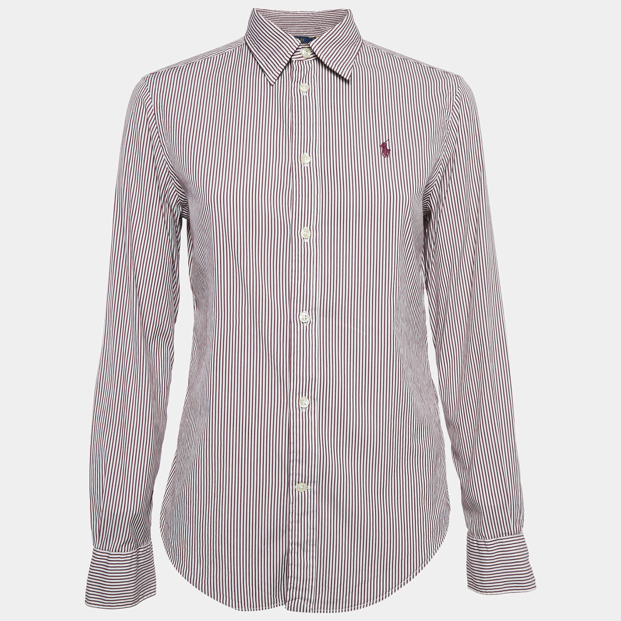 Polo Ralph Lauren Burgundy Stripe Cotton Button Front Shirt M