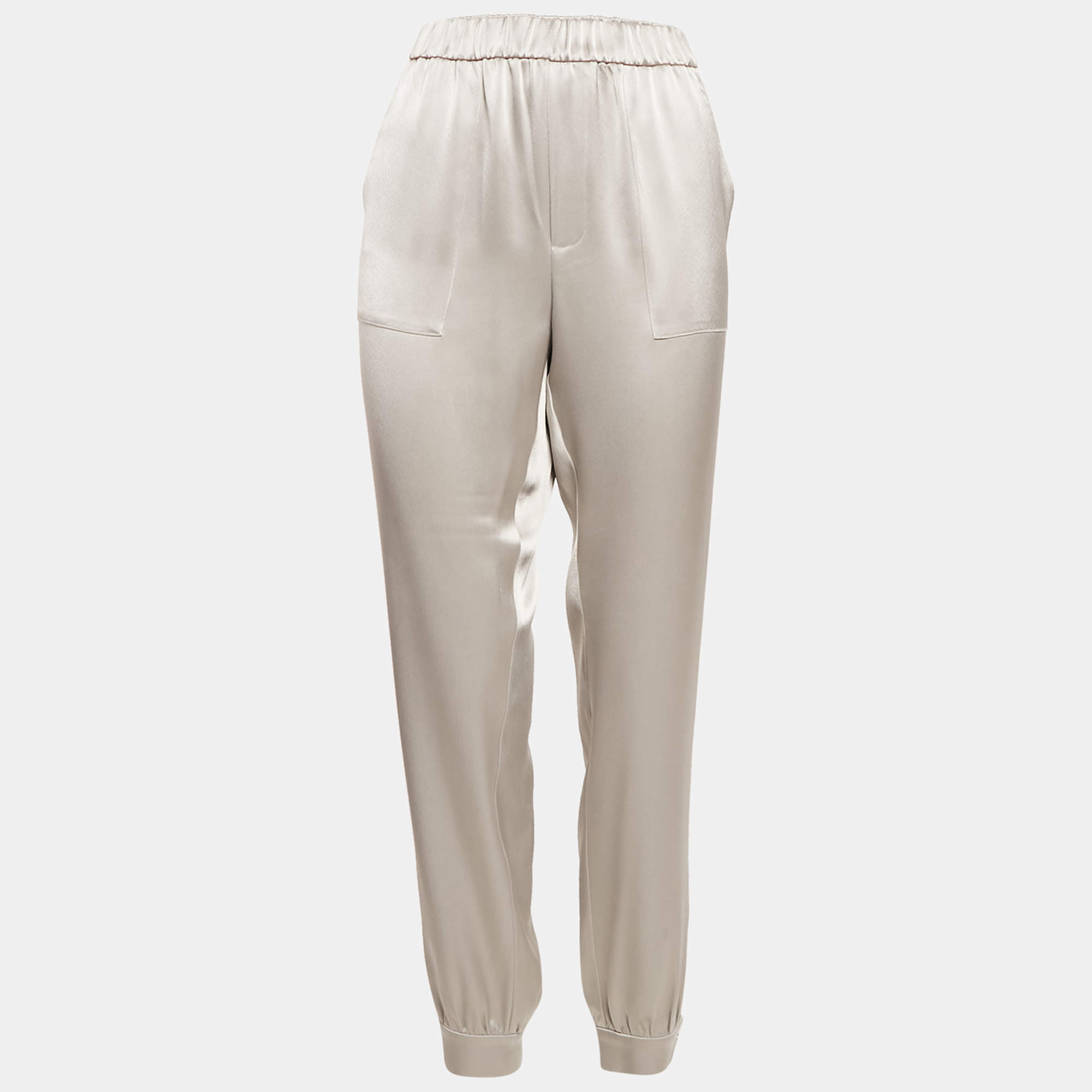 Pre Owned Polo Ralph Lauren Grey Satin Jogger Pants M