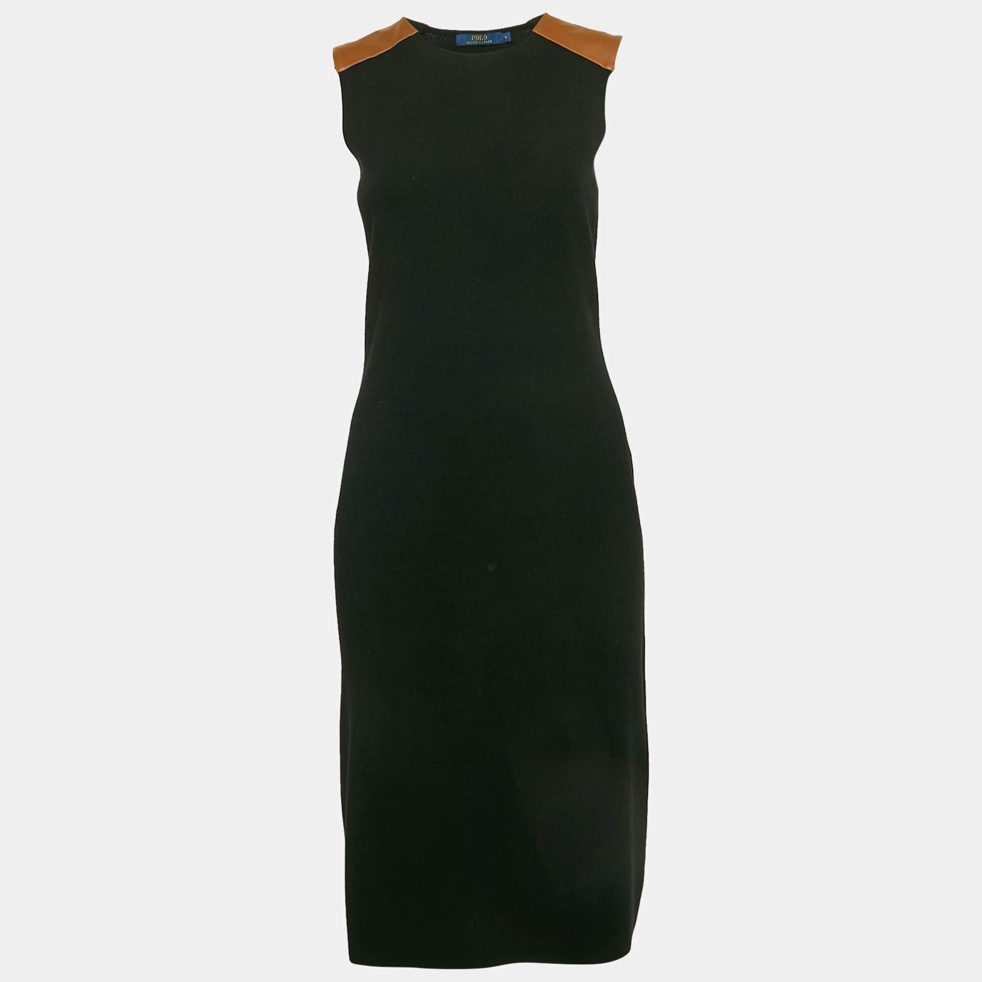 Polo Ralph Lauren Black Leather Trim Stretch Knit Short Dress S