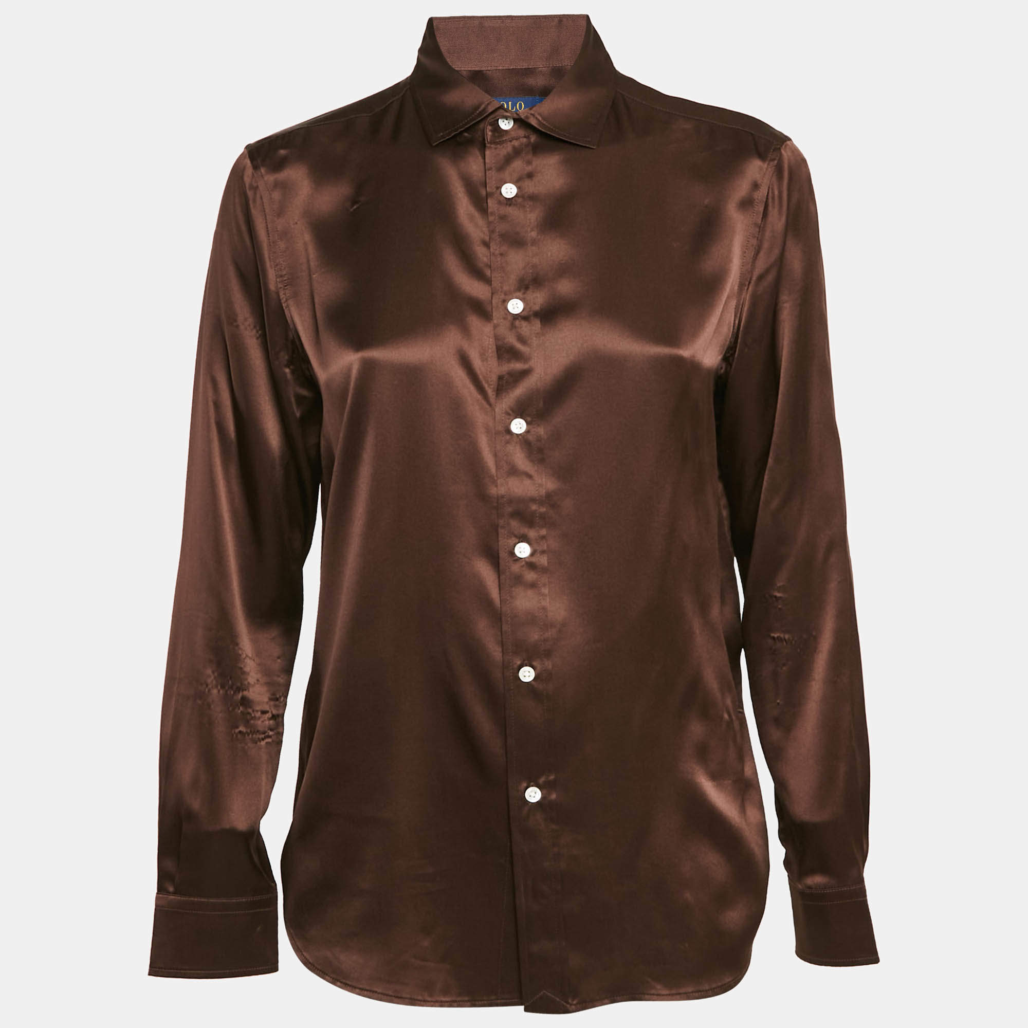 Polo Ralph Lauren Brown Satin Silk Button Front Shirt M