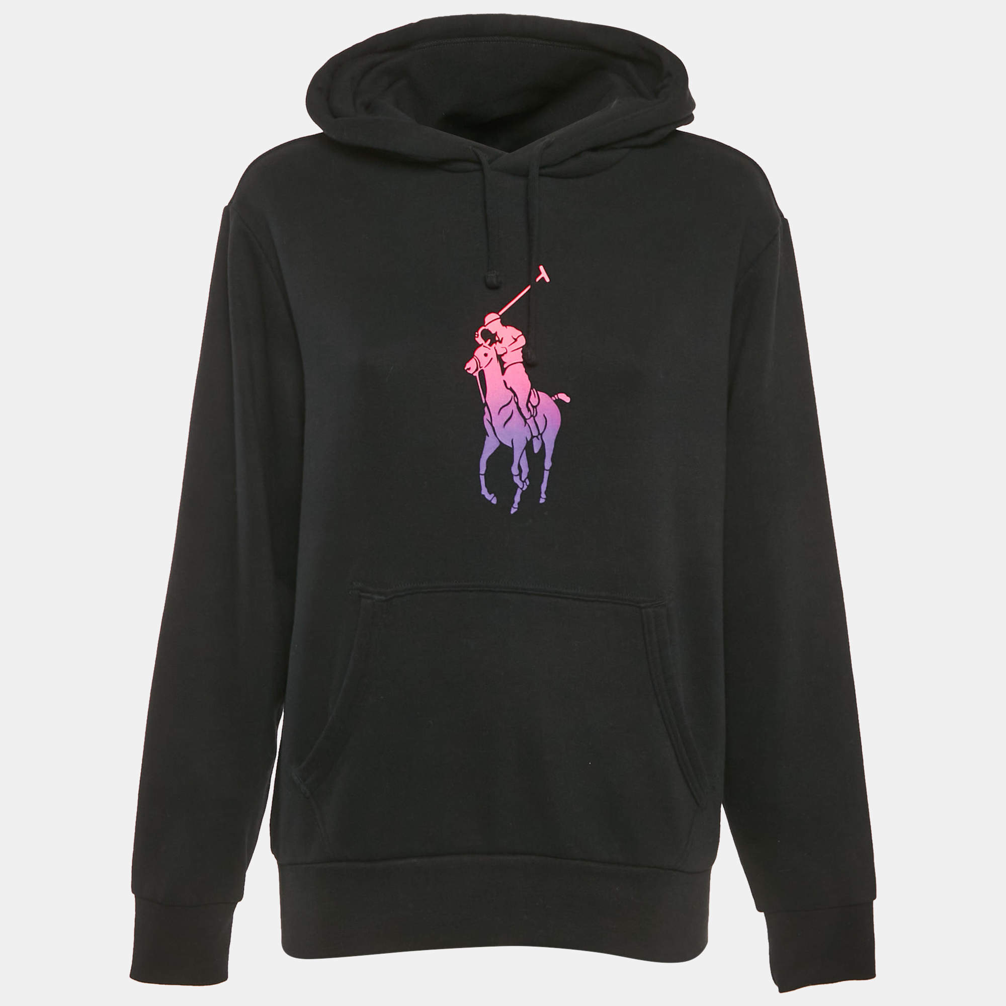 Pre Owned Polo Ralph Lauren Black Printed Cotton Hooded Sweatshirt S