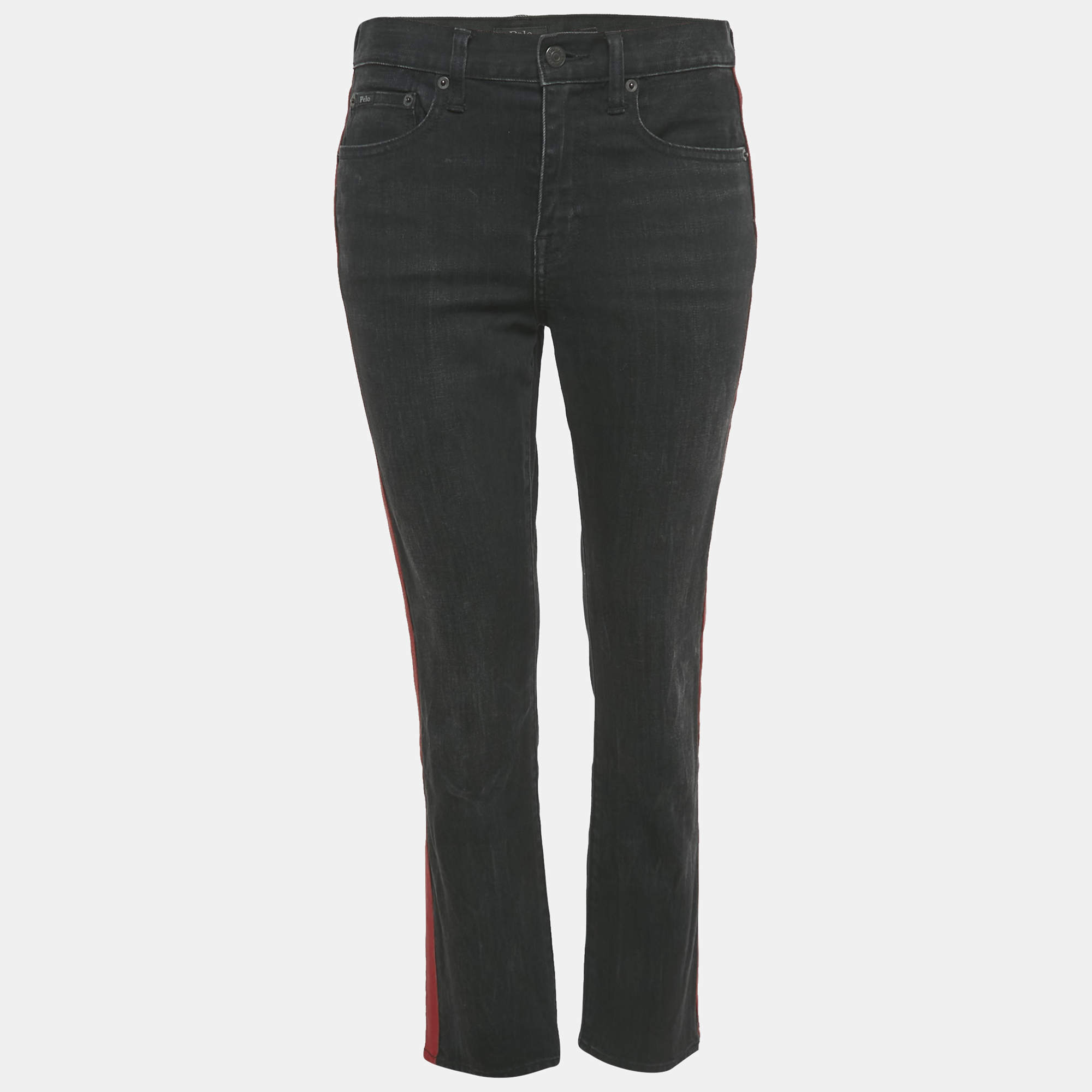 مملوكة مسبقًا Polo Ralph Lauren Black/Red Side Stripe Denim Jeans M Waist 30"